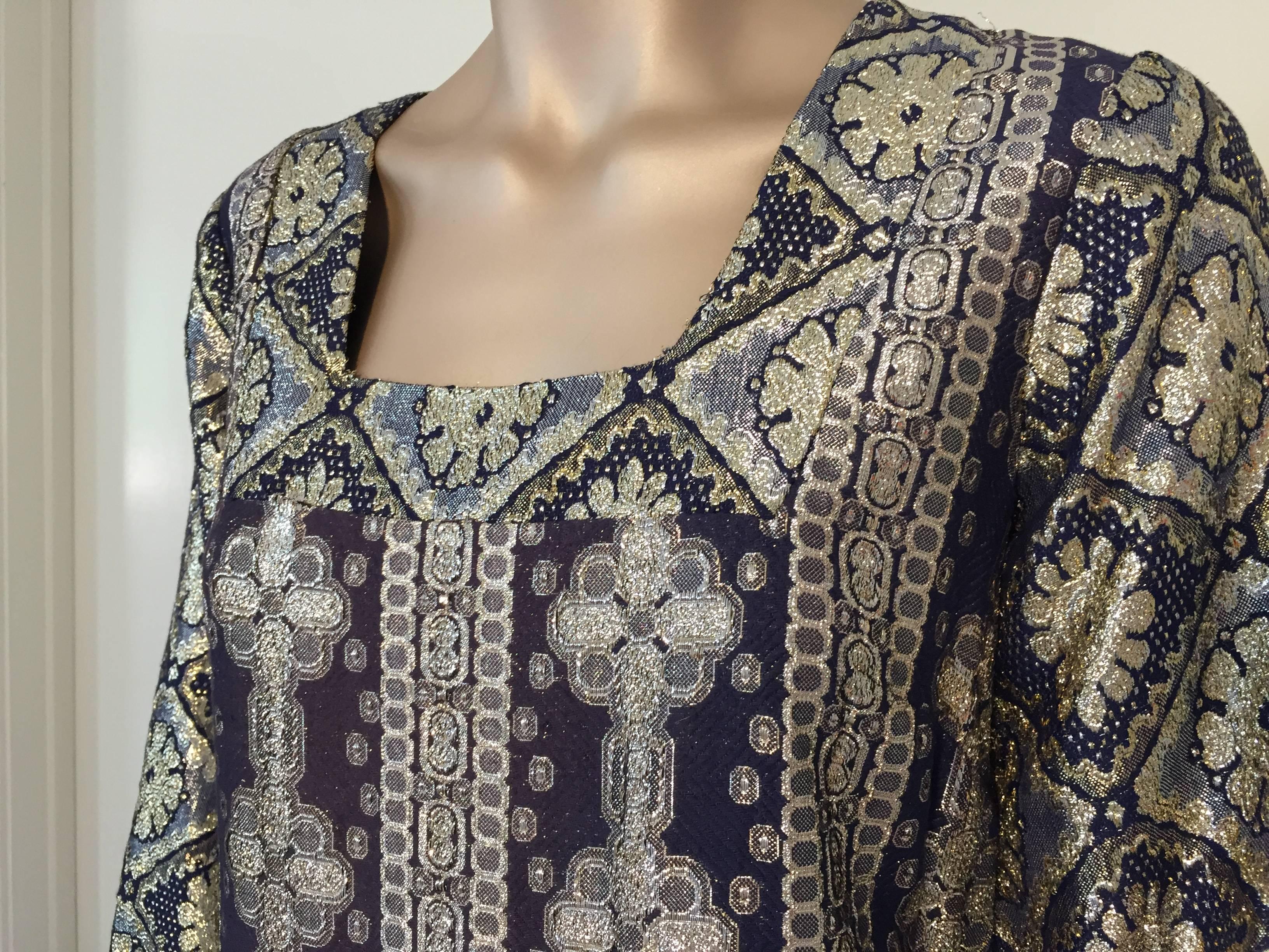 Black Vintage Brocade Caftan by Bob Cunningham Nellica Beitner Neiman Marcus Size S For Sale