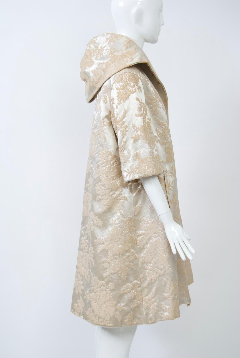 Beige Vintage Brocade Coat with Plush Lining