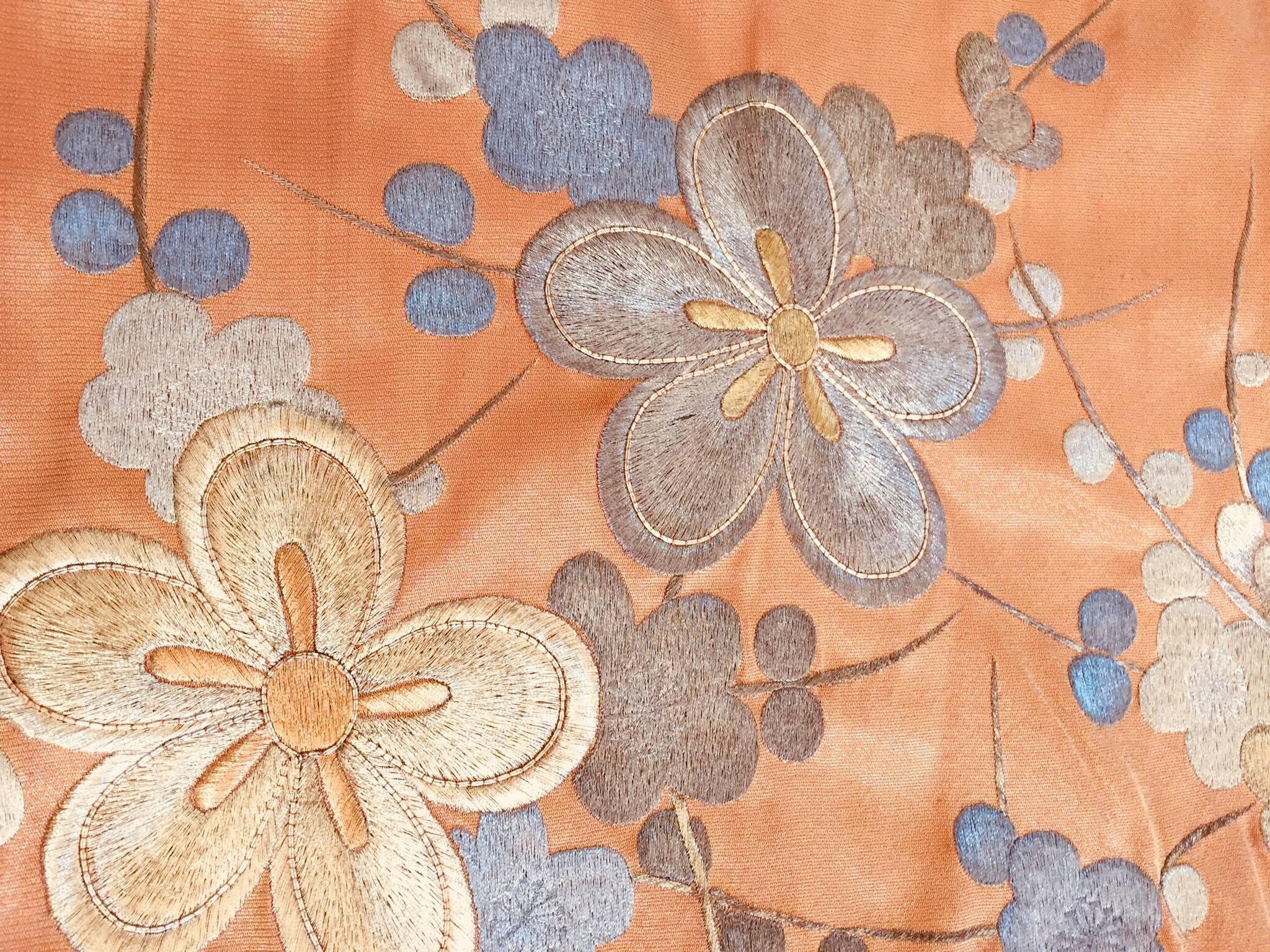 Vintage Brocade Japanese Ceremonial Kimono in Orange, Gold and Silver 4