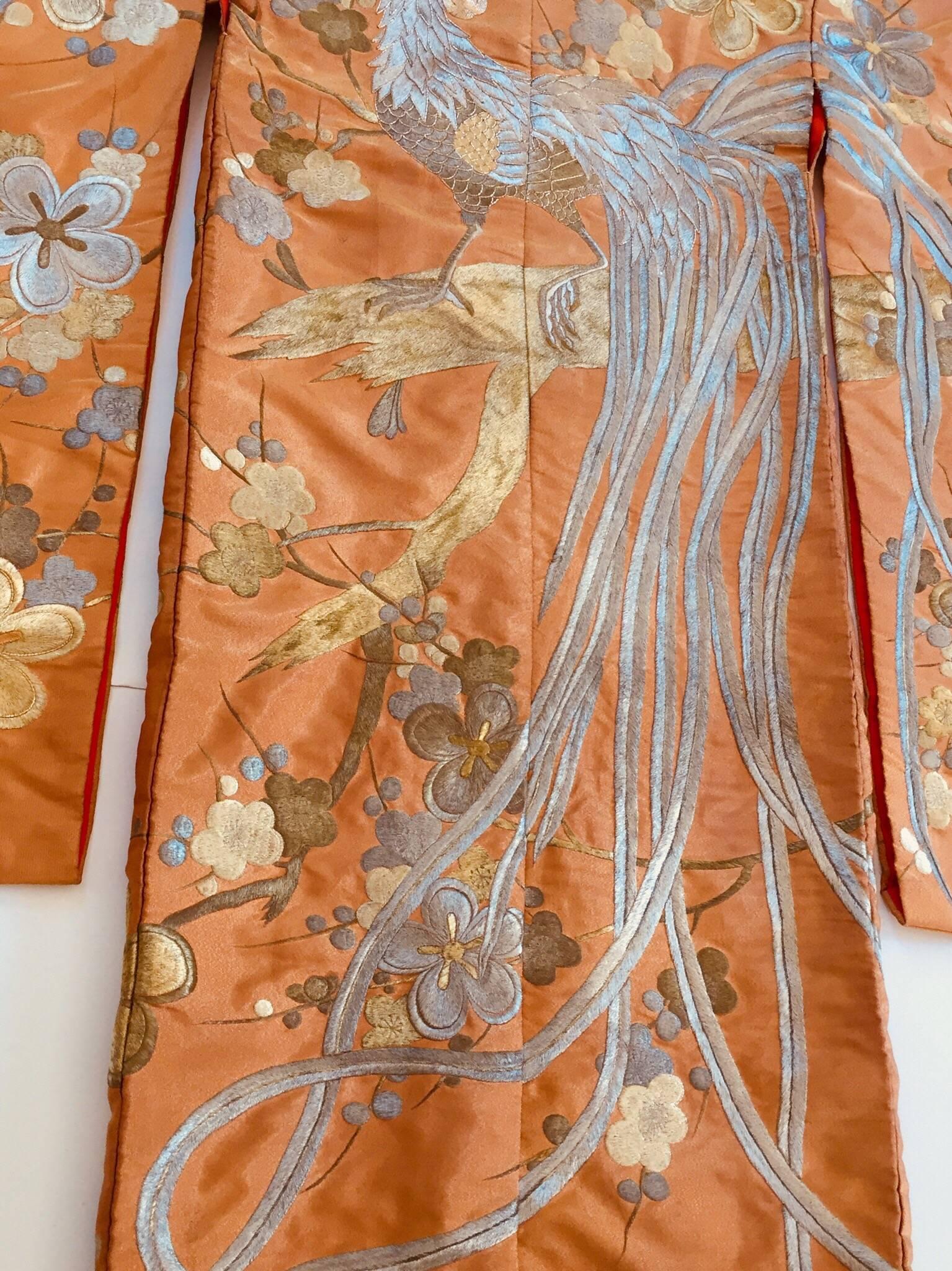Vintage Brocade Japanese Ceremonial Kimono in Orange, Gold and Silver 5