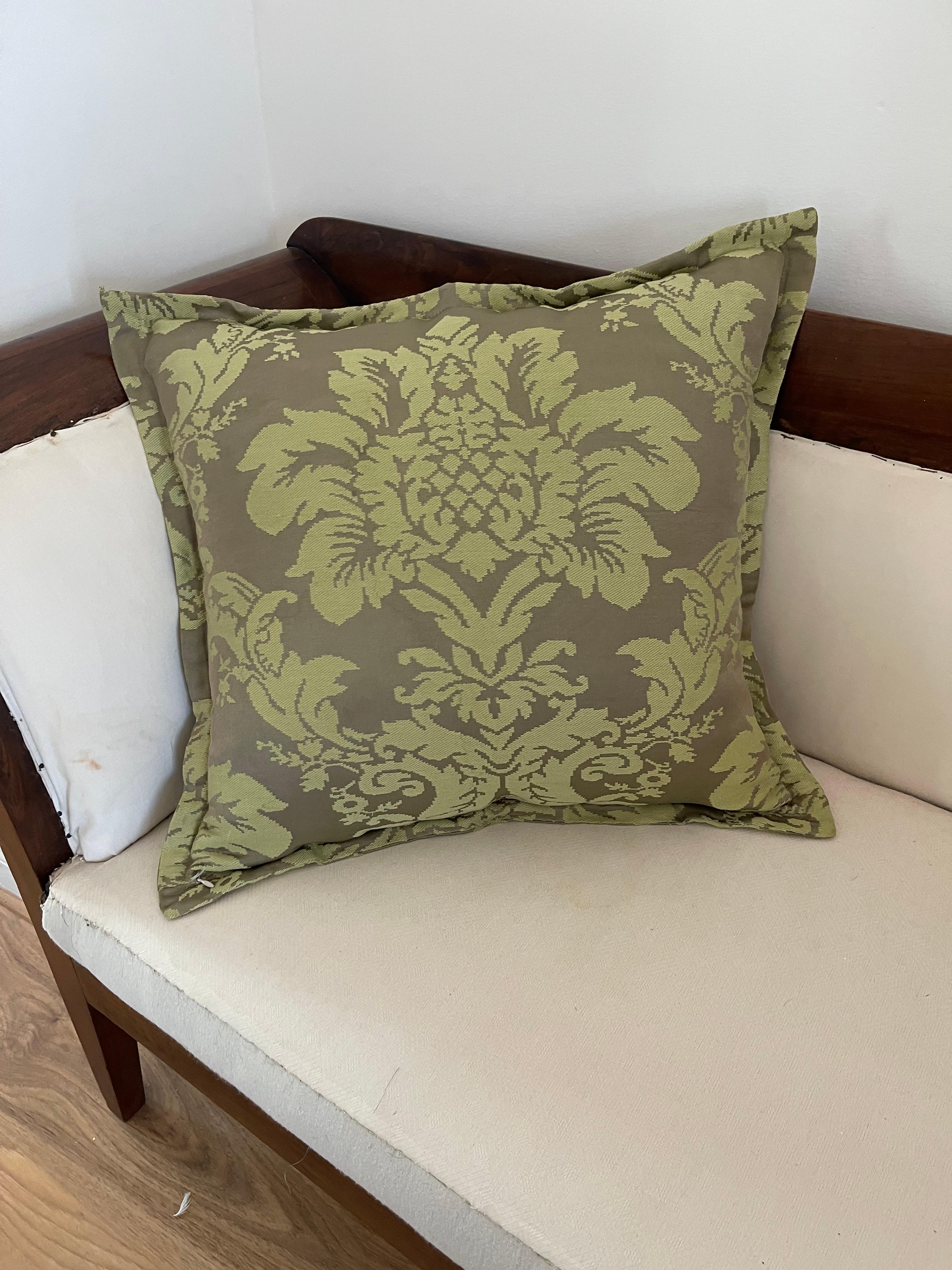 American Vintage Brocade Pillow With Feather Down Insert For Sale
