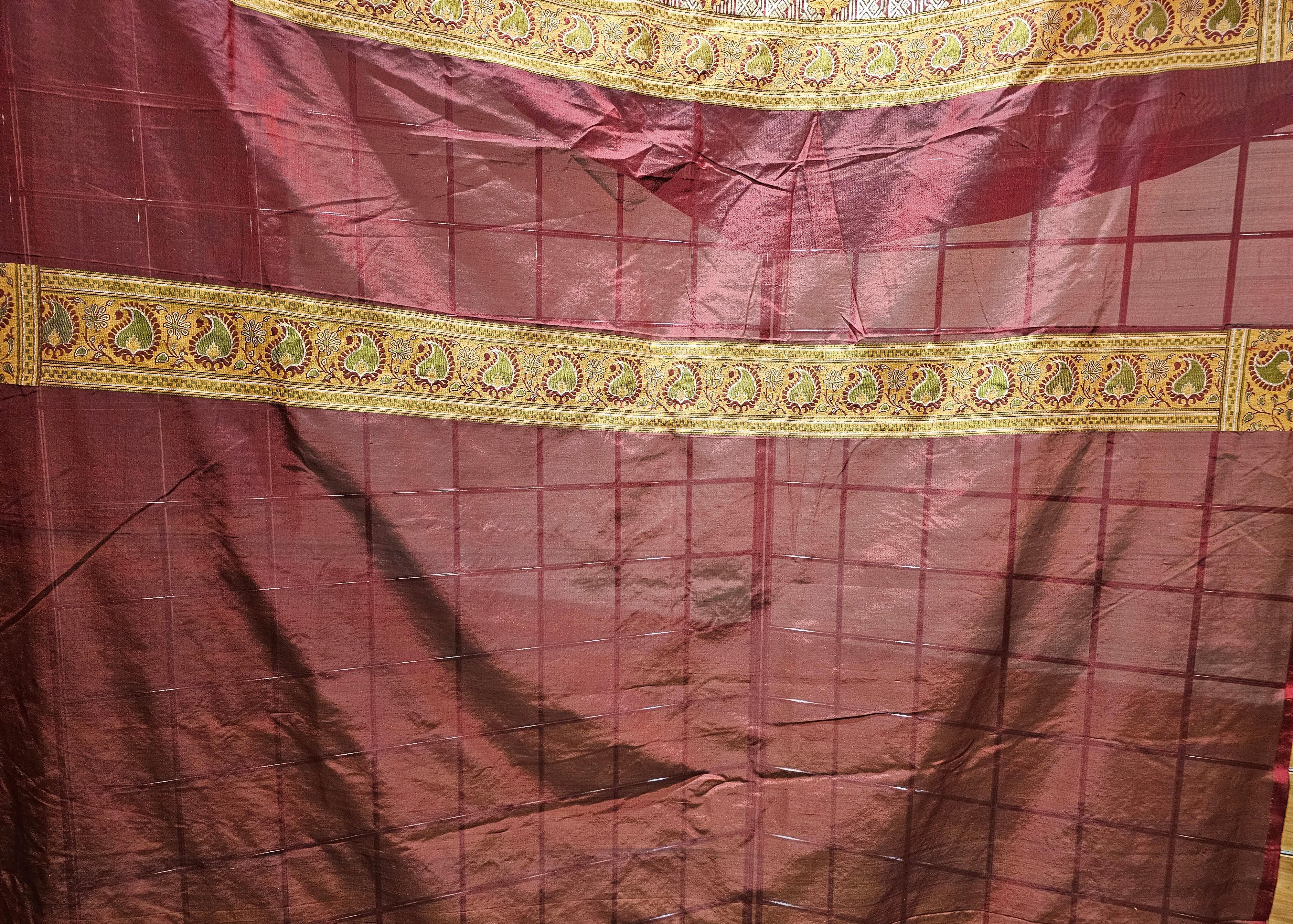 Vintage Brocade Silk Textile in Paisley Pattern in Burgundy, Pale Green, Gold In Good Condition For Sale In Barrington, IL