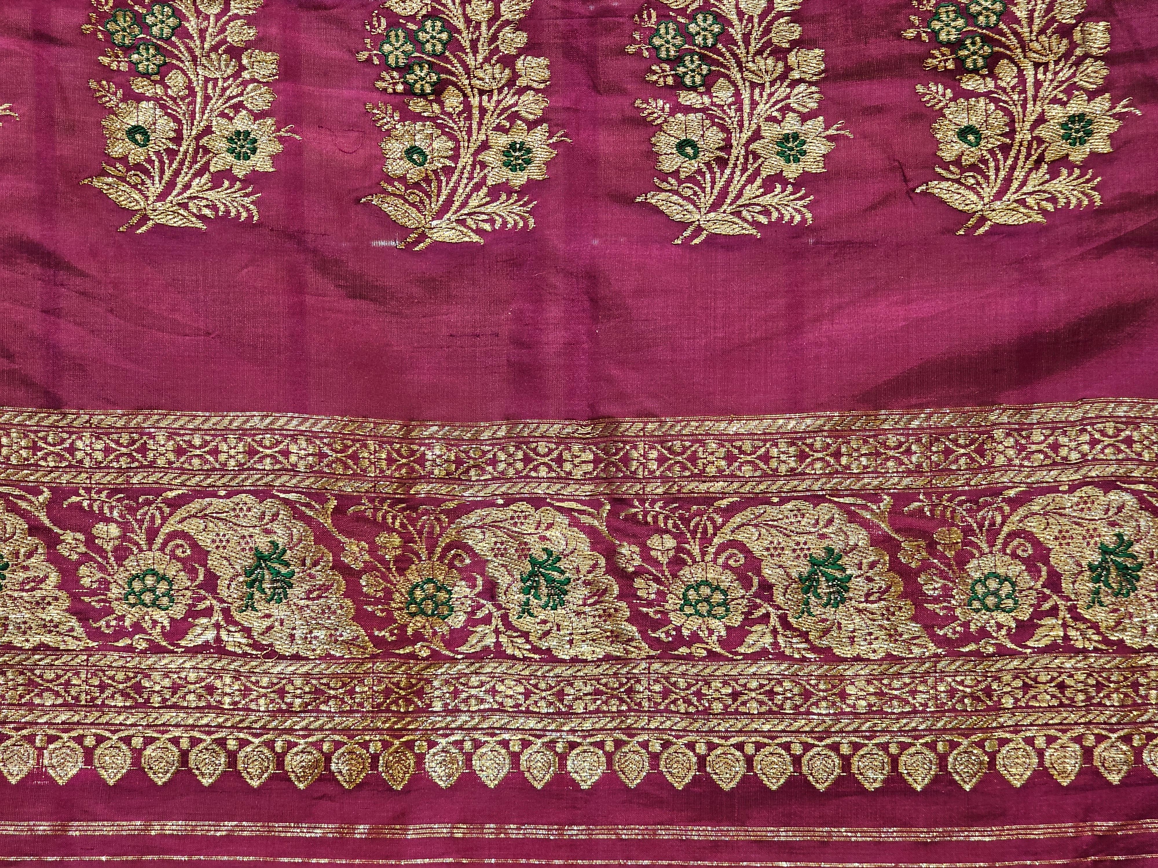 Vintage Brocade Silk Textile in Paisley Pattern in Burgundy, Turquoise, Gold For Sale 2