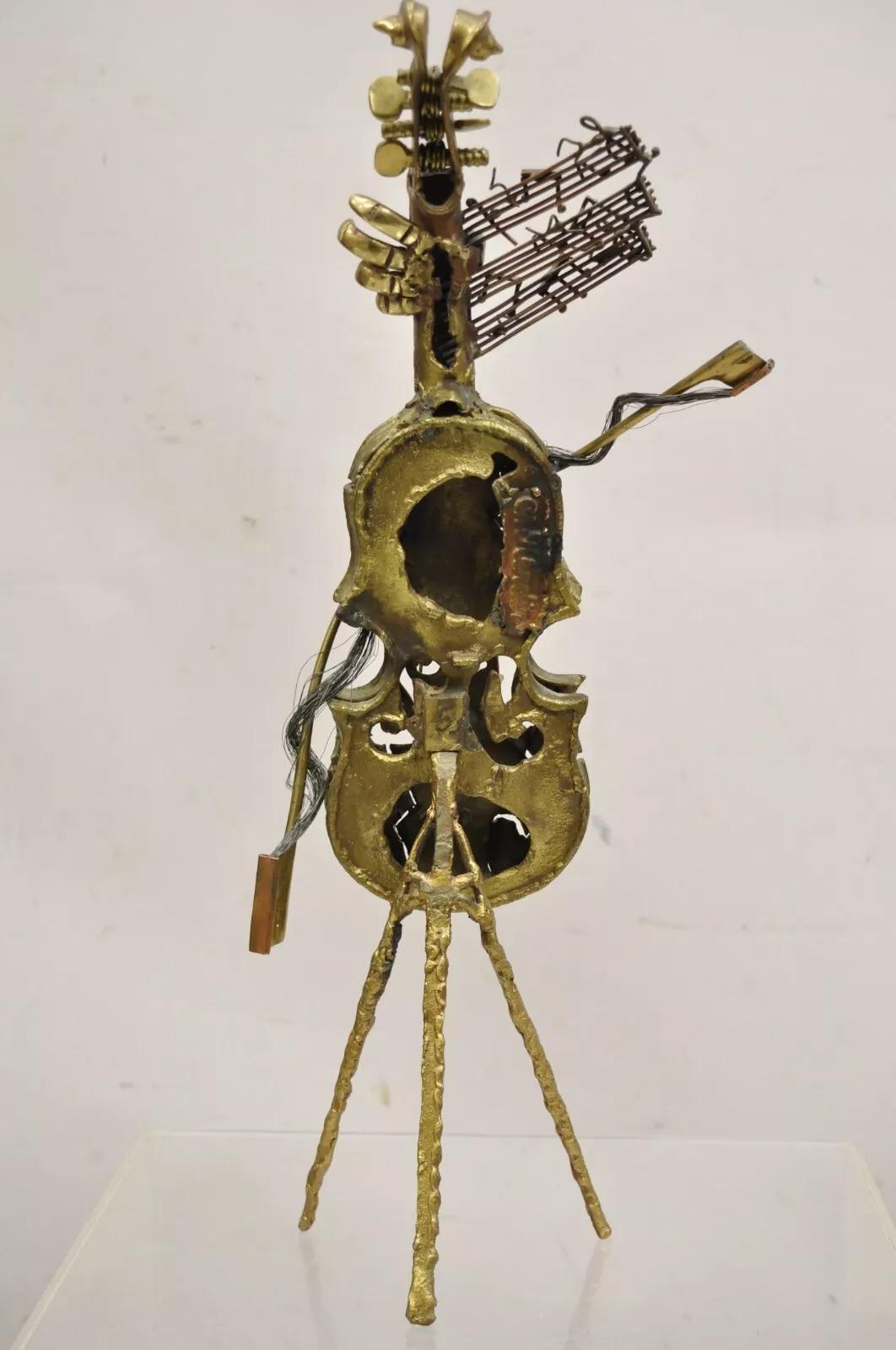 Escultura vintage de violín de bronce 
