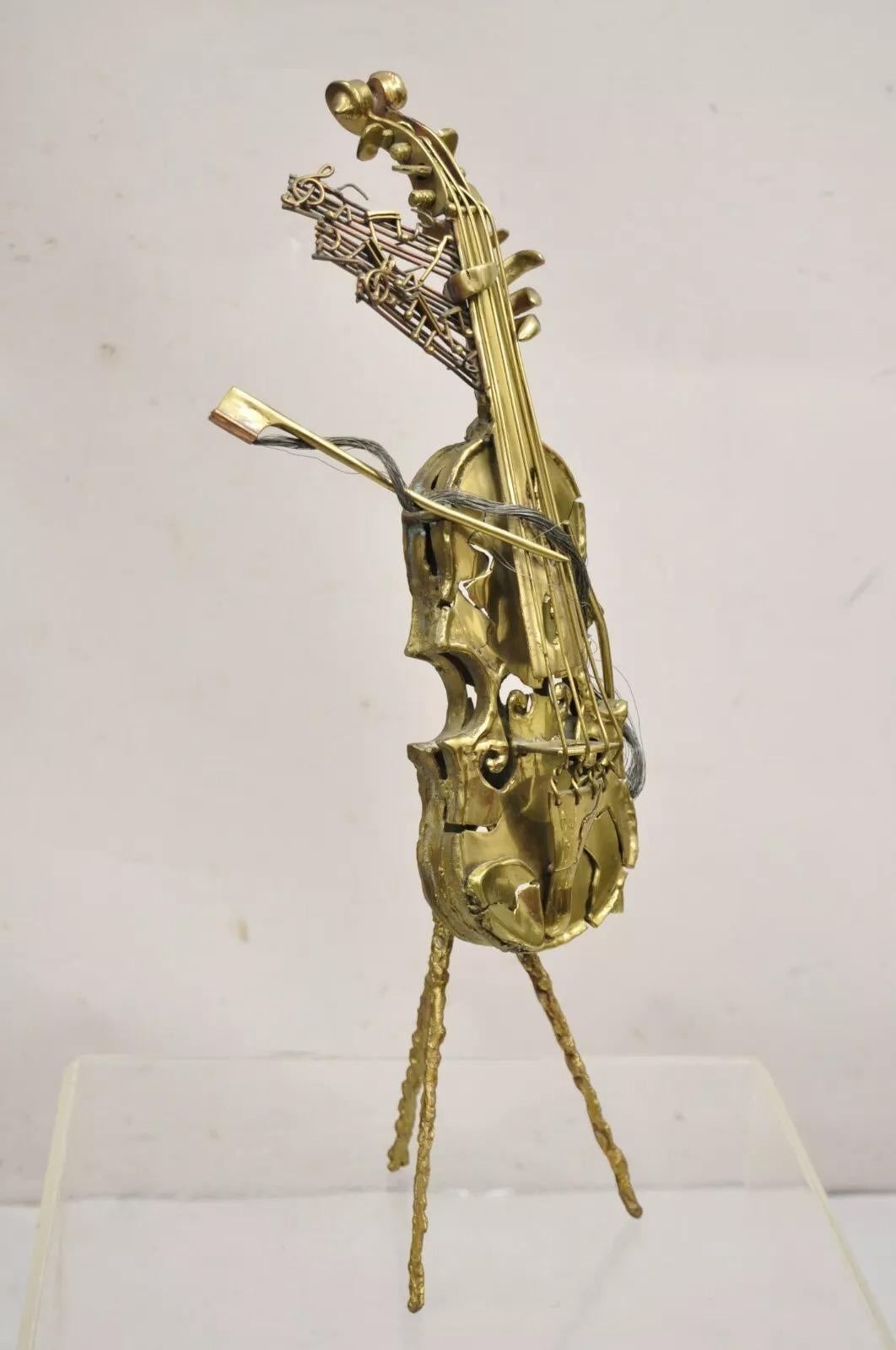 Escultura vintage de violín de bronce 
