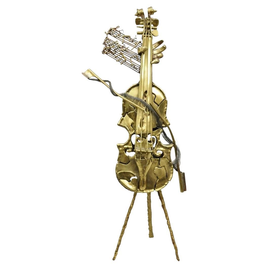 Vintage "Broken Fiddle" Bronze Violine Skulptur auf Stand von Chaim Hendin