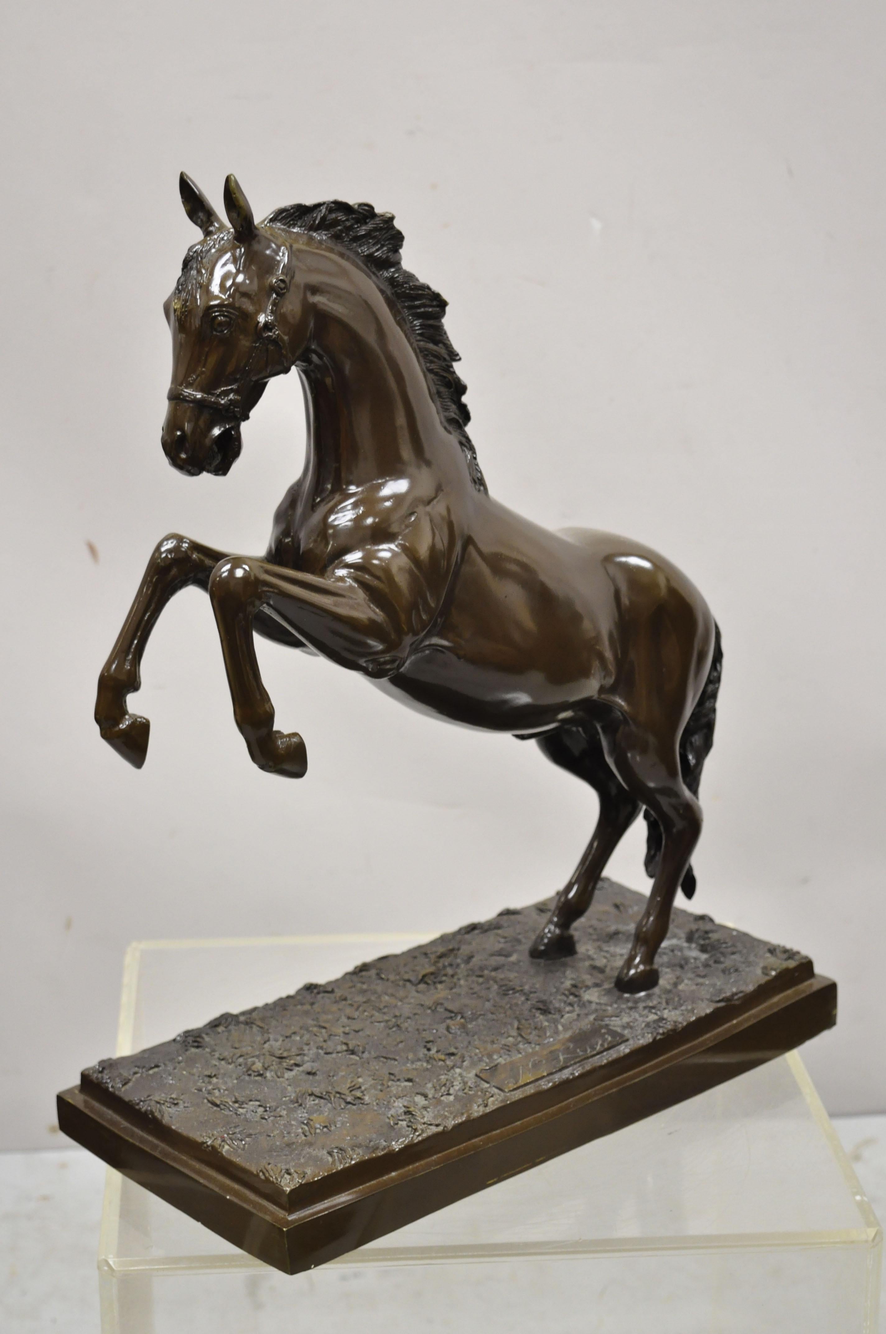 Vintage Bronze Rearing Horse Sculpture Statue Figure Signed N. Luse 5