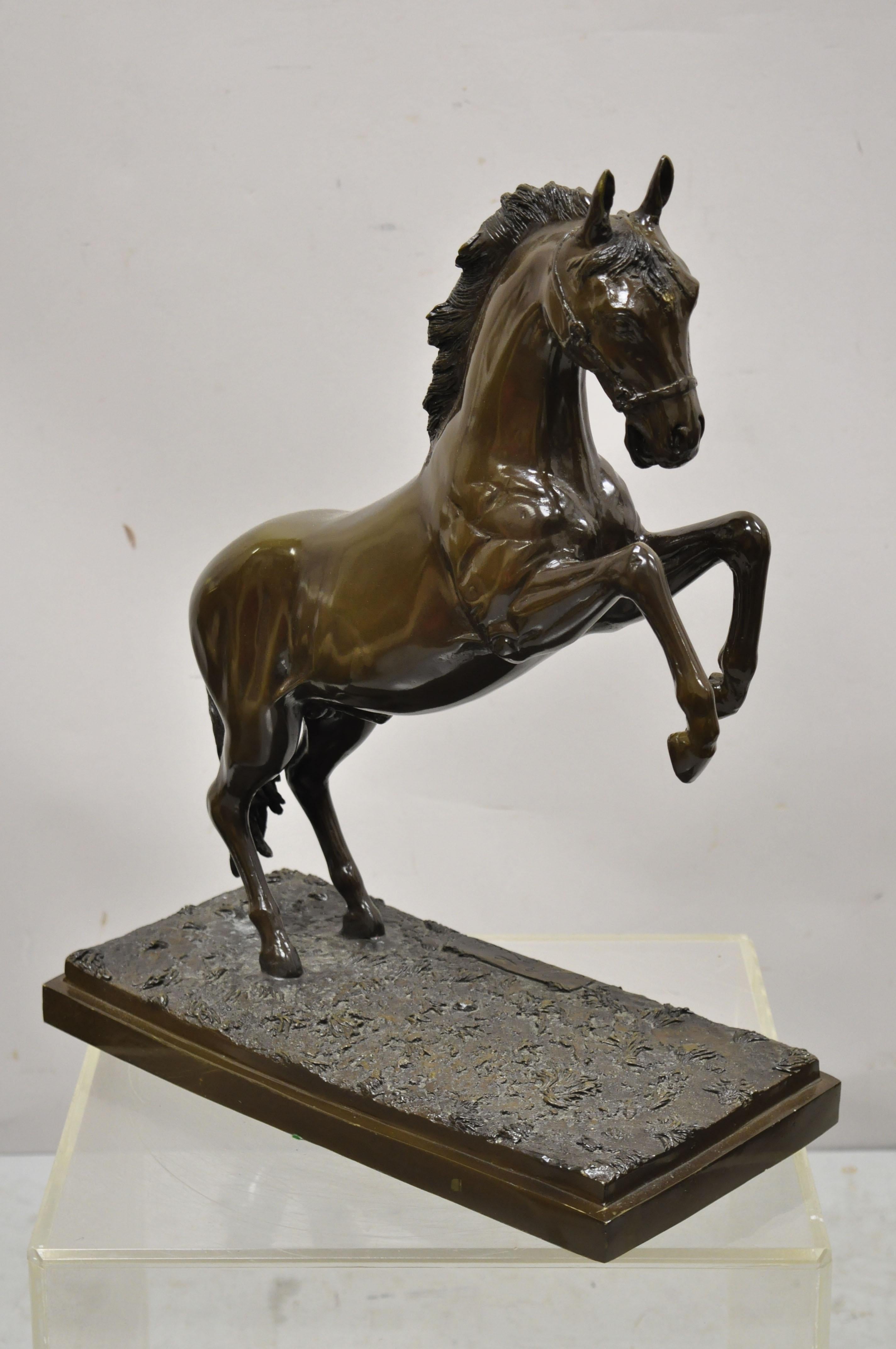 Vintage Bronze Rearing Horse Sculpture Statue Figure Signed N. Luse In Good Condition In Philadelphia, PA