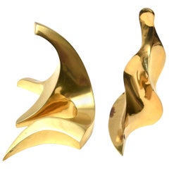 Vintage Bronze Abstract Signed Sculptures Pair of French