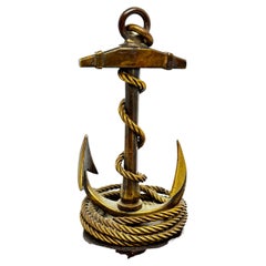 Vintage Bronze Anchor on Wooden Base Statue Paperweight, Austria, 1950s