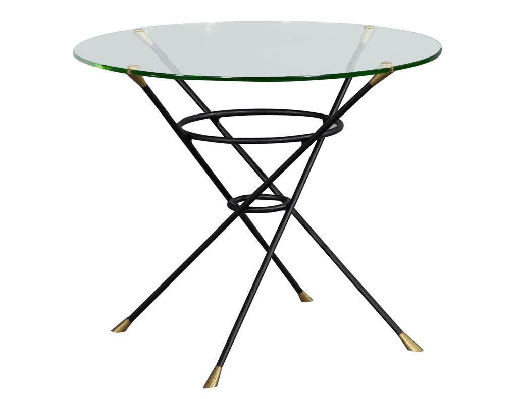 French Vintage Bronze and Brass Cyclone Base Round Glass Modern Side Table For Sale