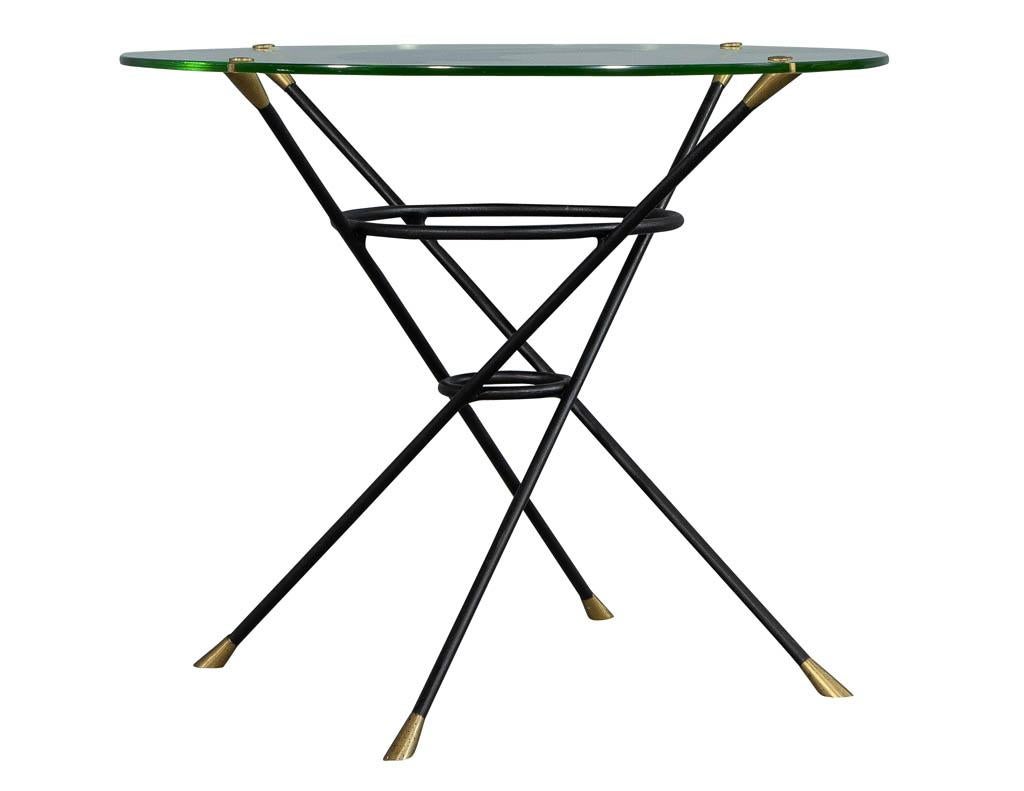Late 20th Century Vintage Bronze and Brass Cyclone Base Round Glass Modern Side Table For Sale