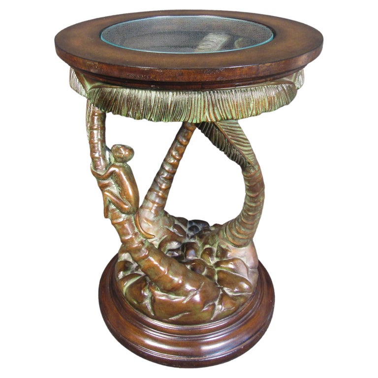Vintage Bronze and Glass End Table For Sale at 1stDibs