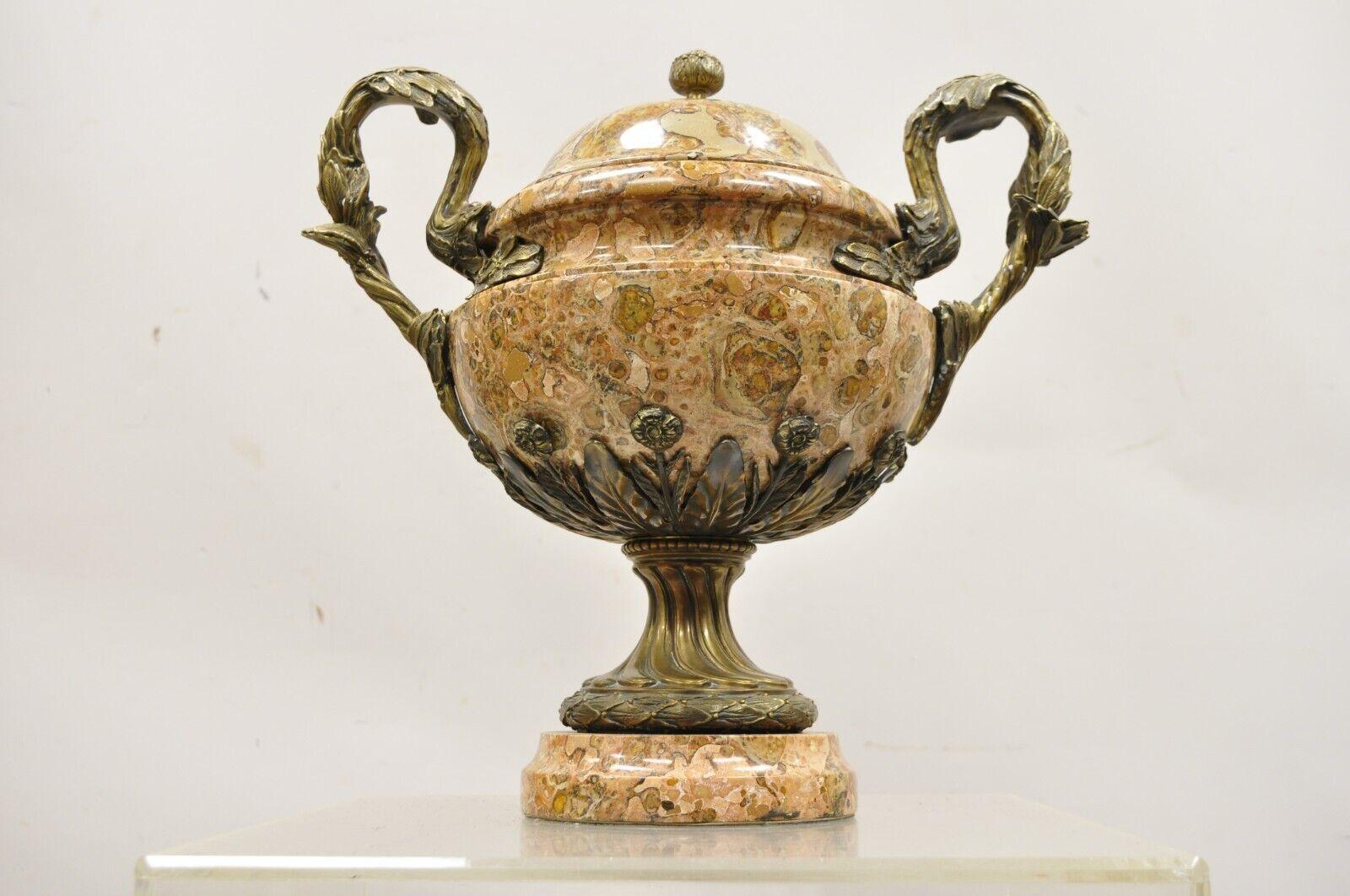 Vintage Bronze and Marble French Baroque Style Lidded Urn Centerpiece Cassolette For Sale 8