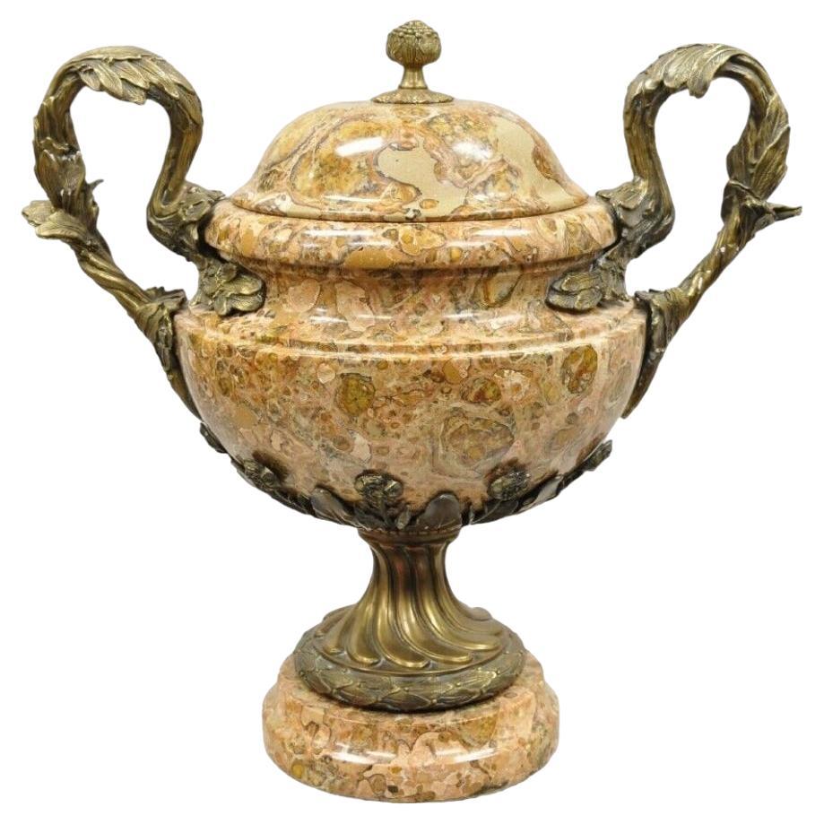 Vintage Bronze and Marble French Baroque Style Lidded Urn Centerpiece Cassolette For Sale