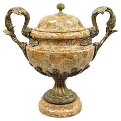 Retro Bronze and Marble French Baroque Style Lidded Urn Centerpiece Cassolette