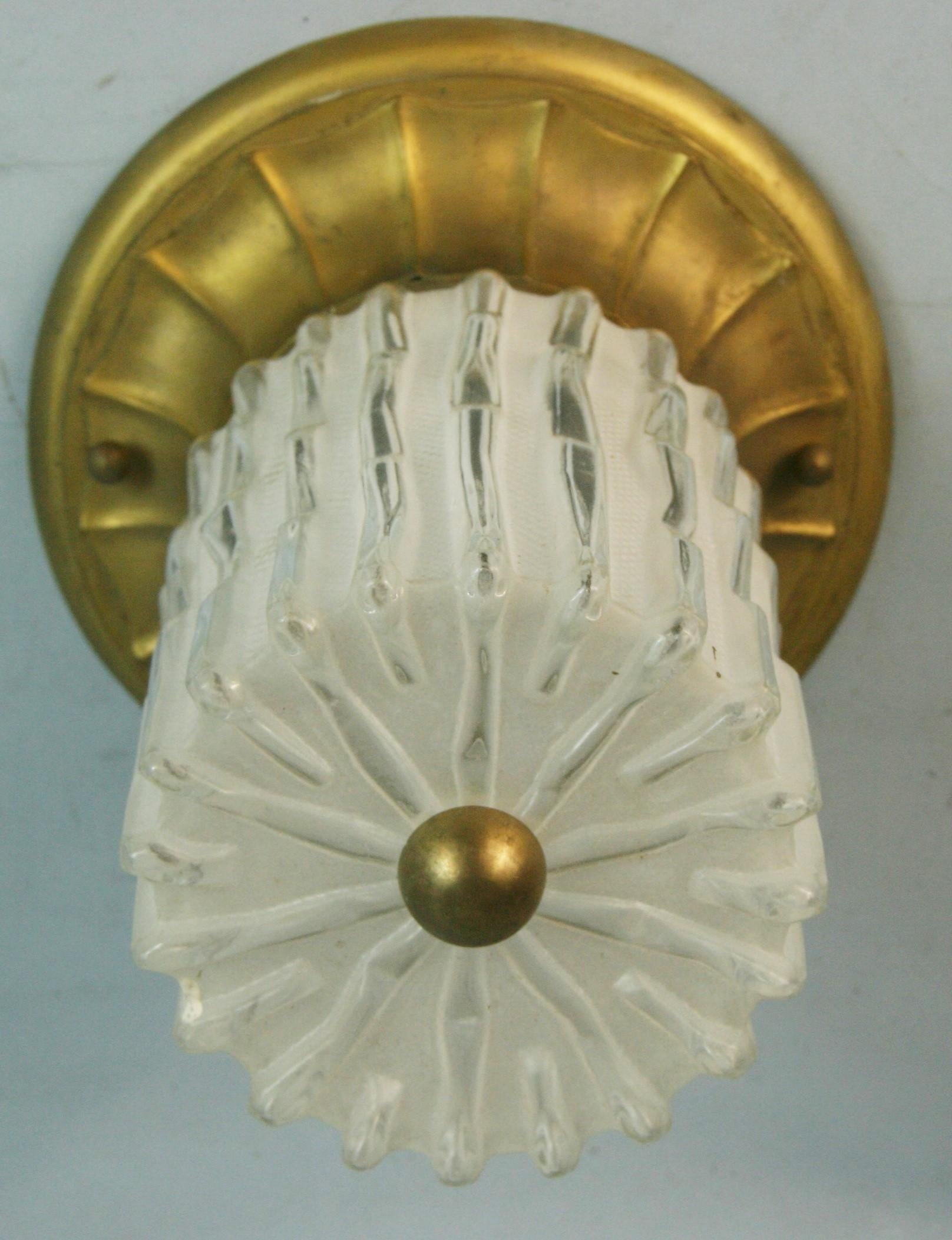 Mid-20th Century Vintage Bronze and Murano Glass Flush mount Circa 1940's (2 available) For Sale