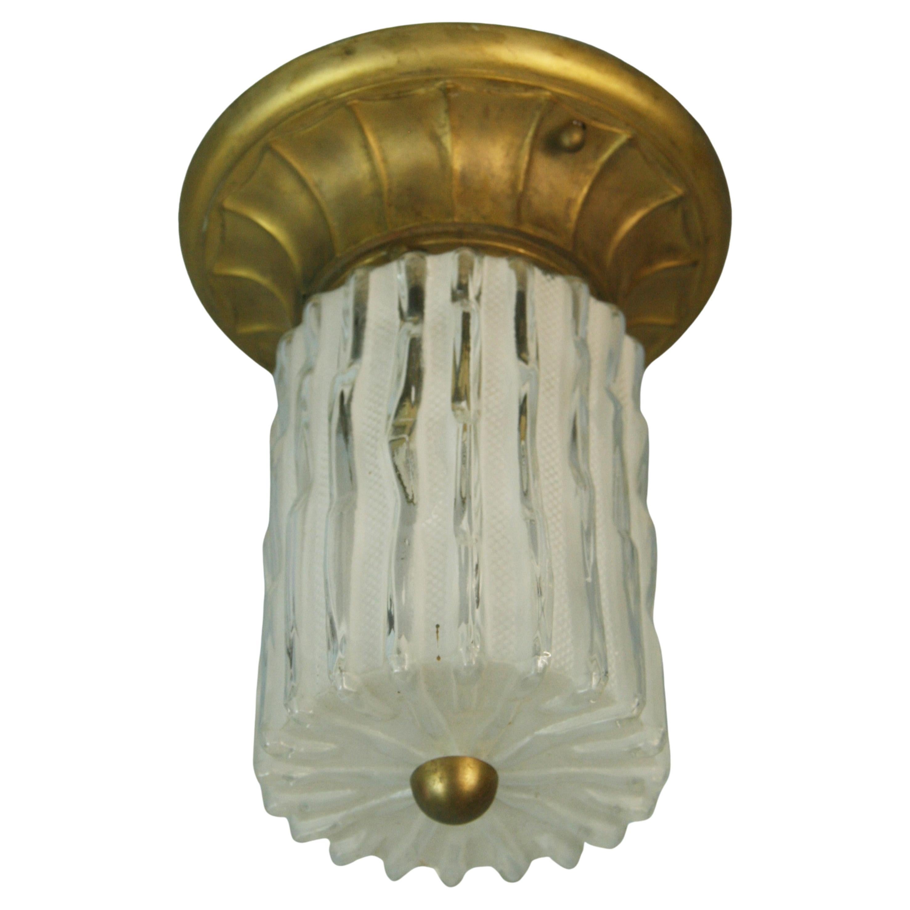 Vintage Bronze and Murano Glass Flush mount Circa 1940's (2 available) For Sale