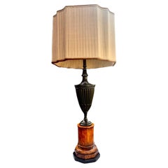 Vintage Bronze And Pollard Oak Vasaform Table Lamp Silk Brocade Shade