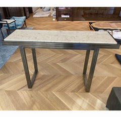 Vintage Bronze and Travertine Console Table Attr. Maison Jansen