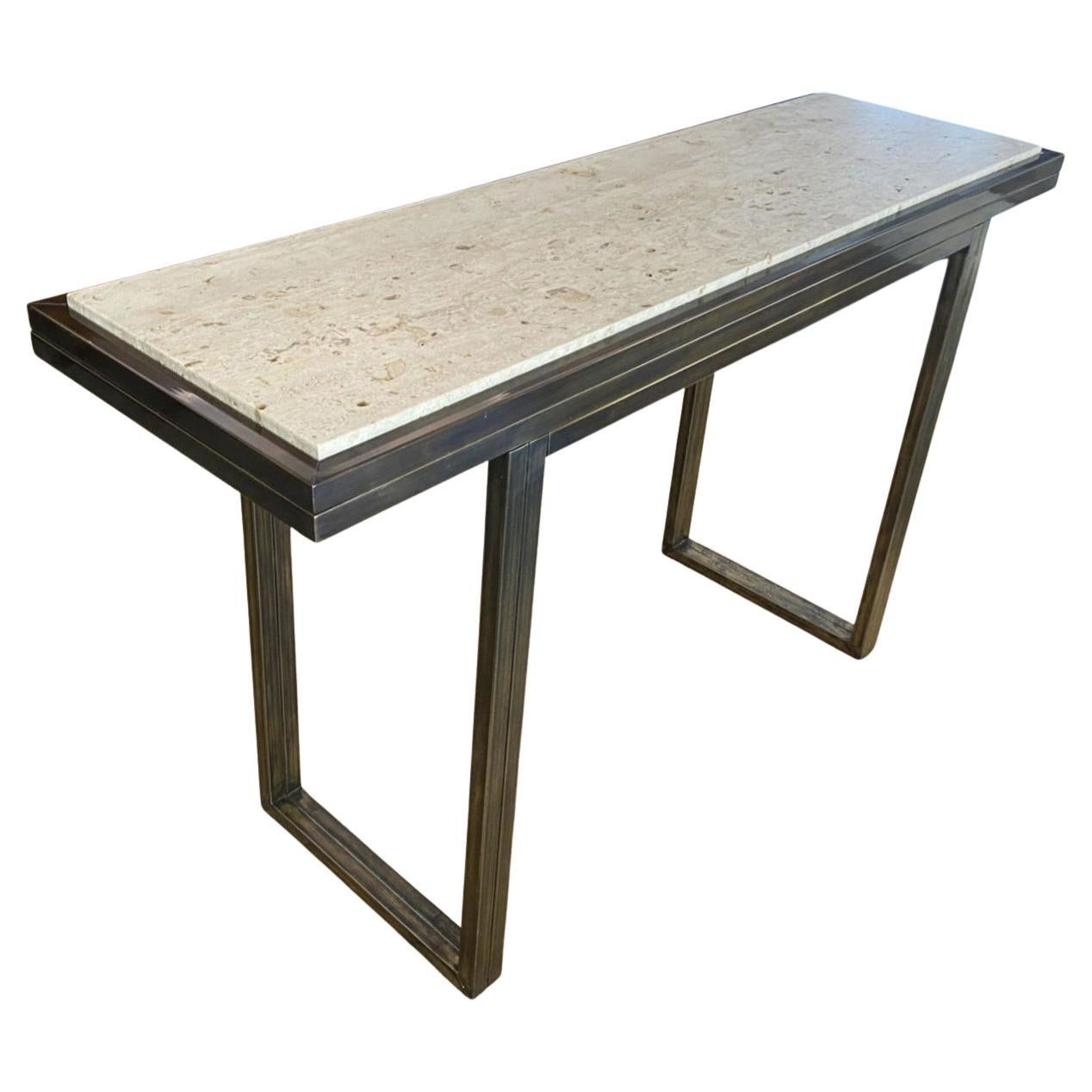 Vintage Bronze and Travertine Console Table Attr. Maison Jansen