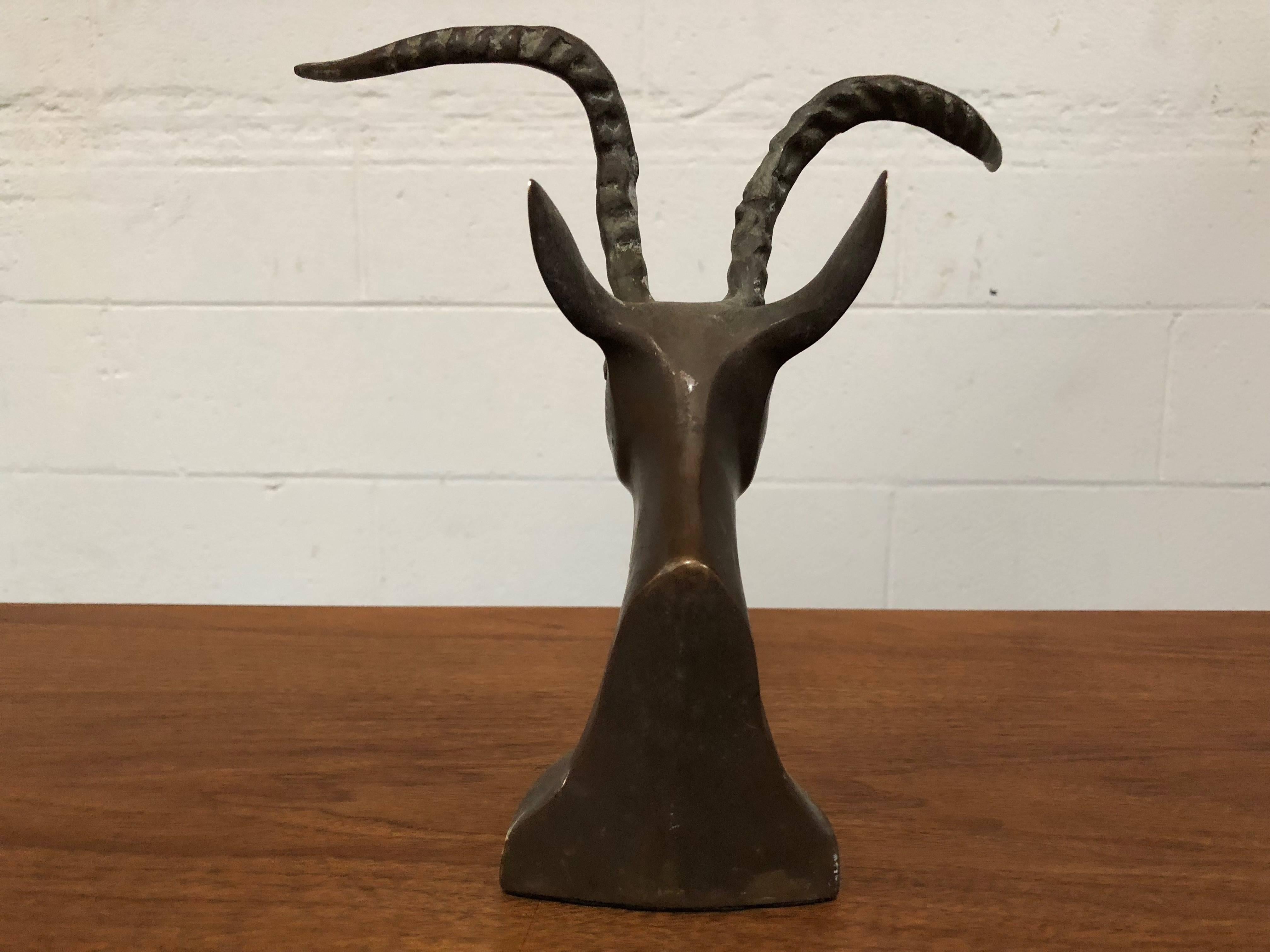 Rustic Vintage Bronze Antelope Statue