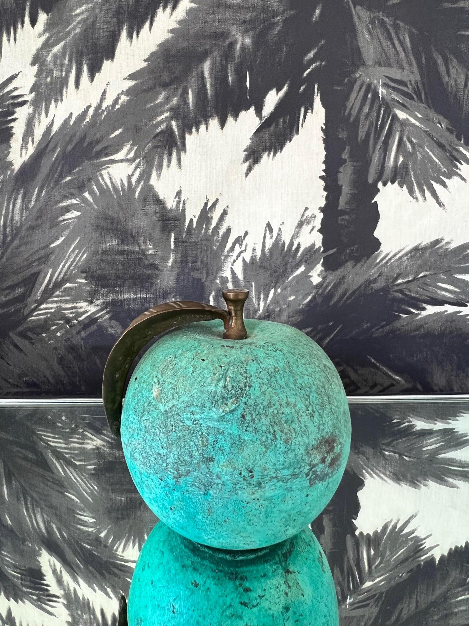 Mid-Century Modern Vintage Bronze Apple Paperweight with Green Oxidized Patina, c. 1970's