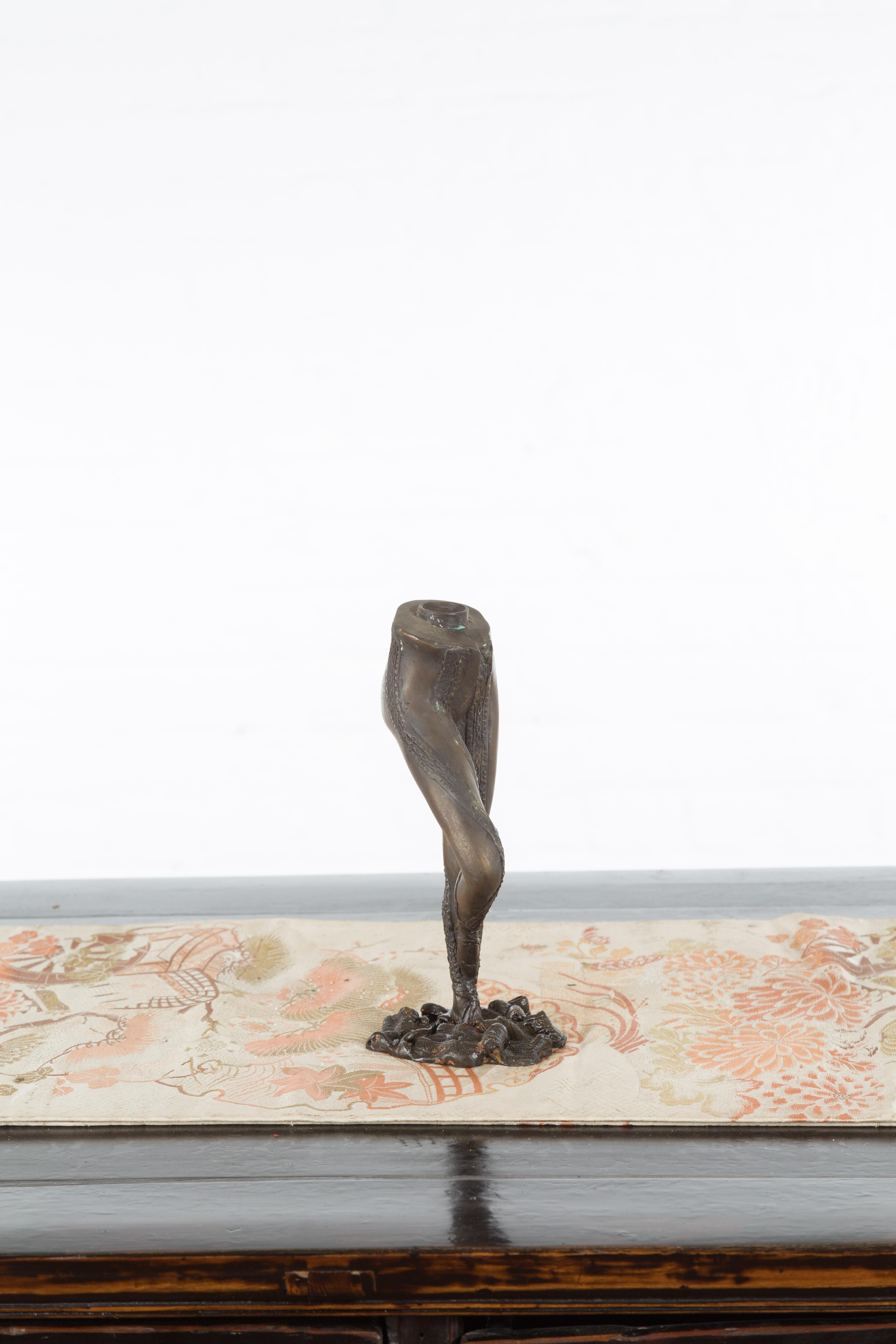 20th Century Vintage Bronze Ballerina Leg Candle Holder in Battement Frappé Position For Sale