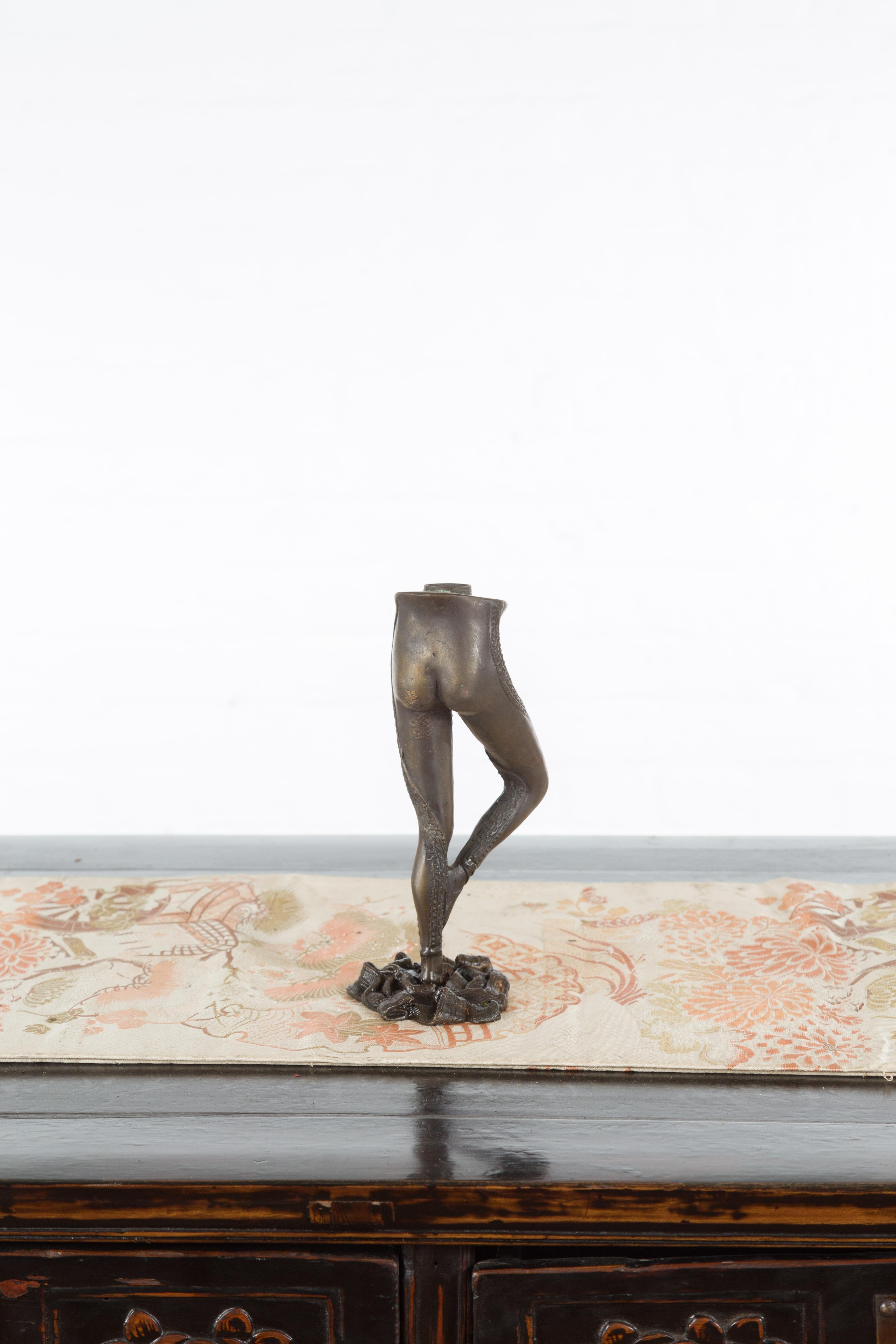Vintage Bronze Ballerina Leg Candle Holder in Battement Frappé Position For Sale 2