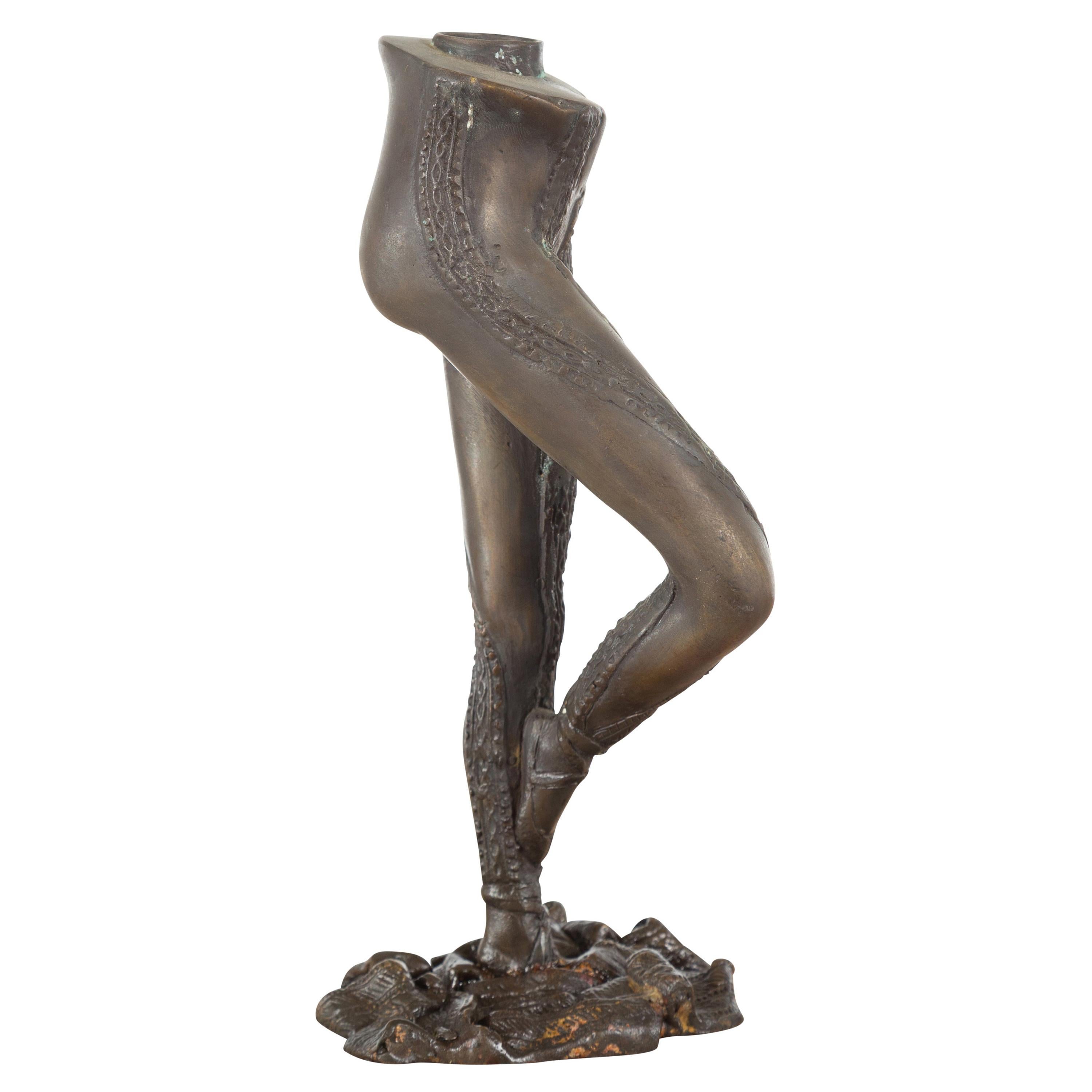 Vintage Bronze Ballerina Leg Candle Holder in Battement Frappé Position For Sale