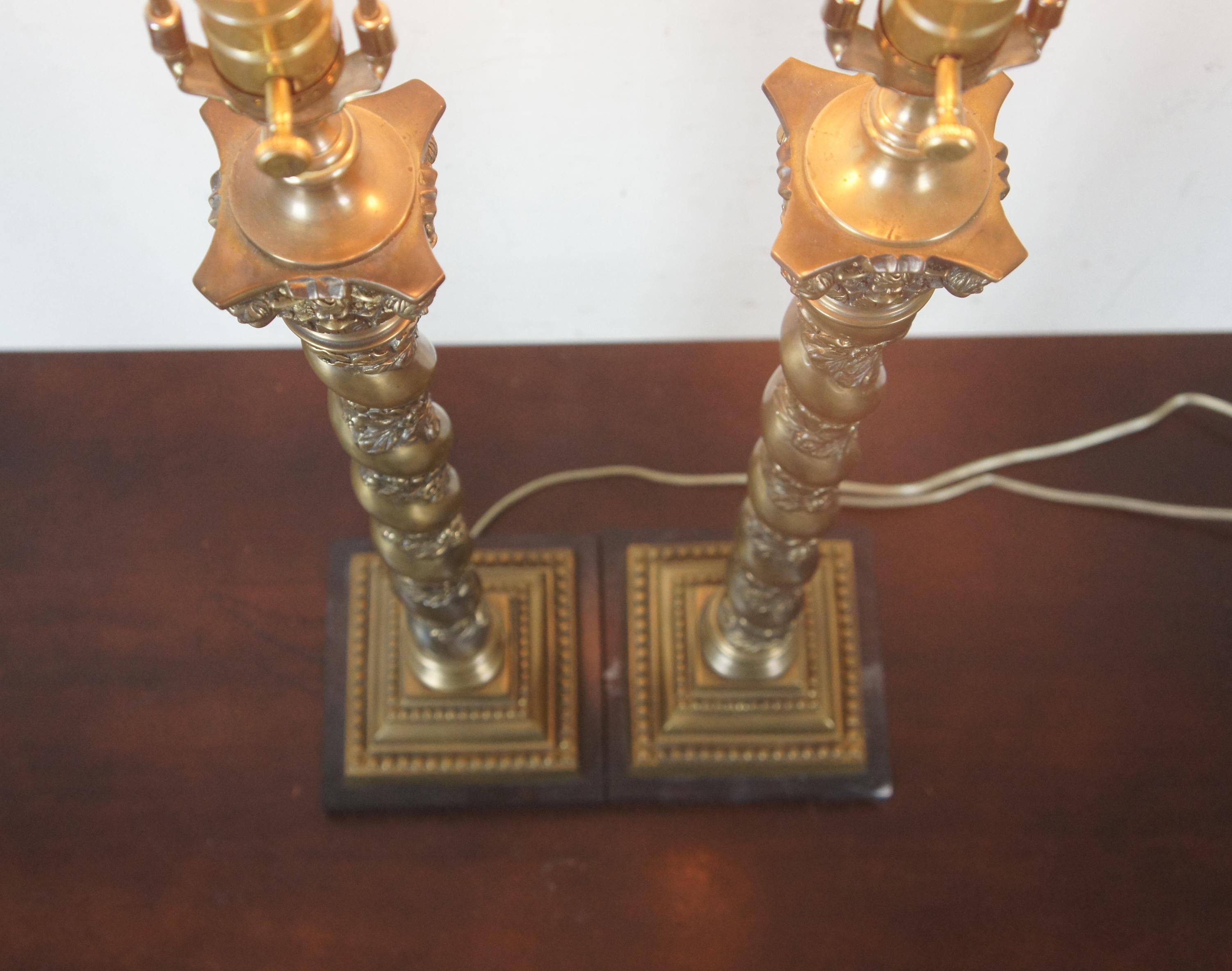 Vintage Bronze Barley Twisted Table Lamps Corinthian Column Cherub Marble 5