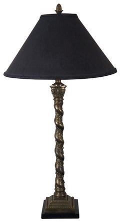 Vintage Bronze Barley Twisted Table Lamps Corinthian Column Cherub Marble