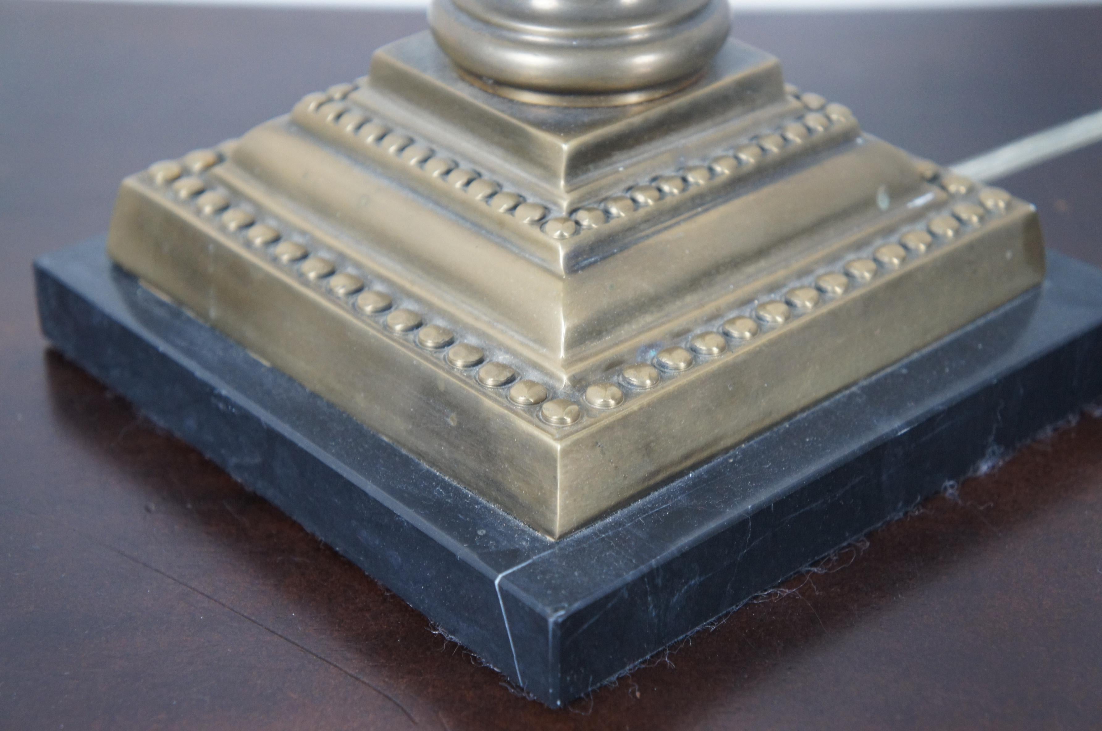 Neoclassical Vintage Bronze Barley Twisted Table Lamps Corinthian Column Cherub Marble