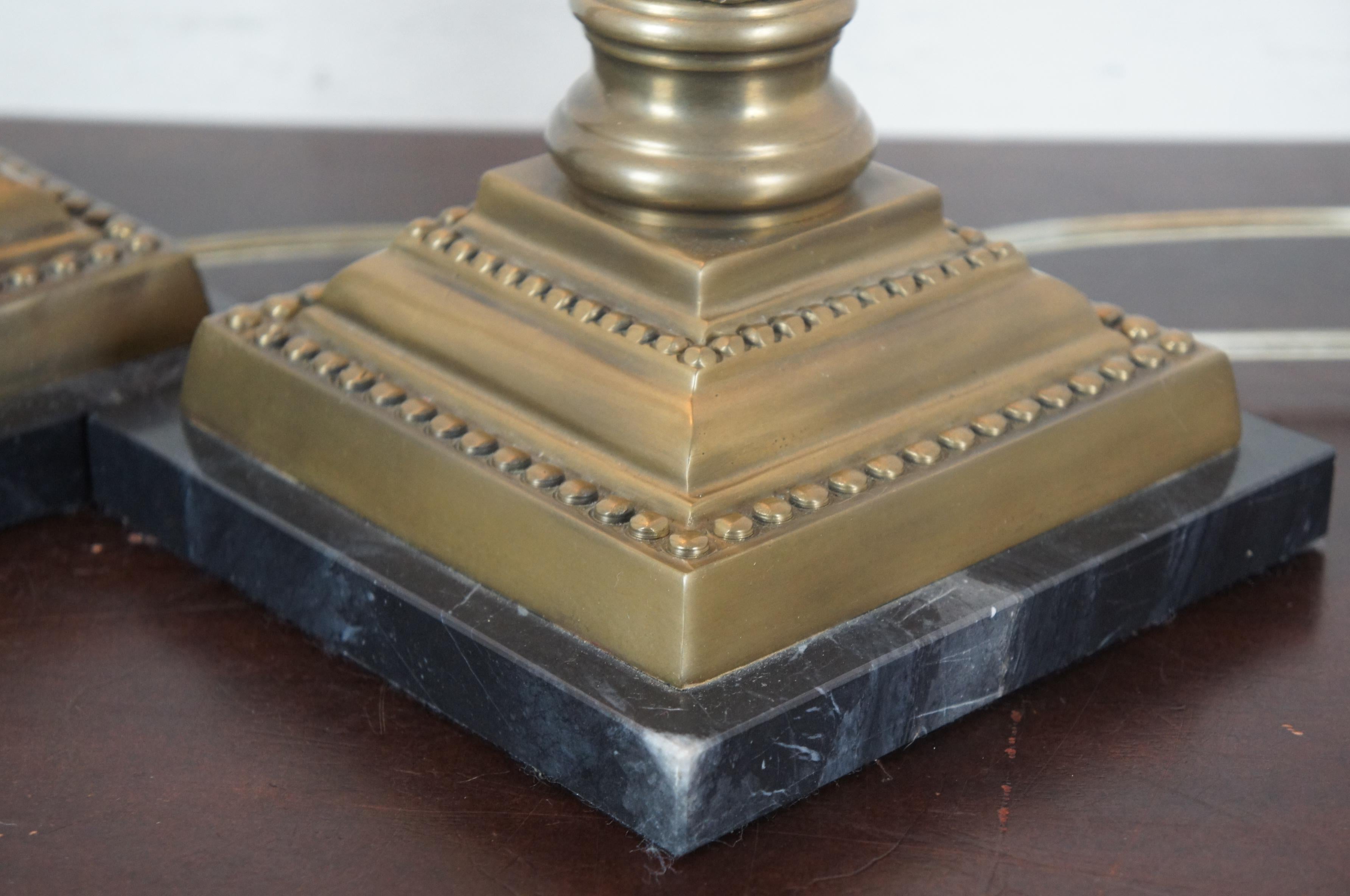 20th Century Vintage Bronze Barley Twisted Table Lamps Corinthian Column Cherub Marble