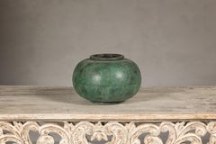 Bol vintage en bronze à la silhouette généreuse et arrondie et à la patine vert-de-gris