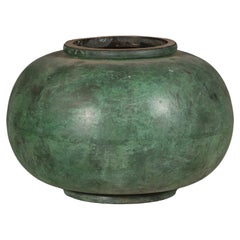 Vintage Bronze Bowl with Generous Rounded Silhouette and Verdigris Patina