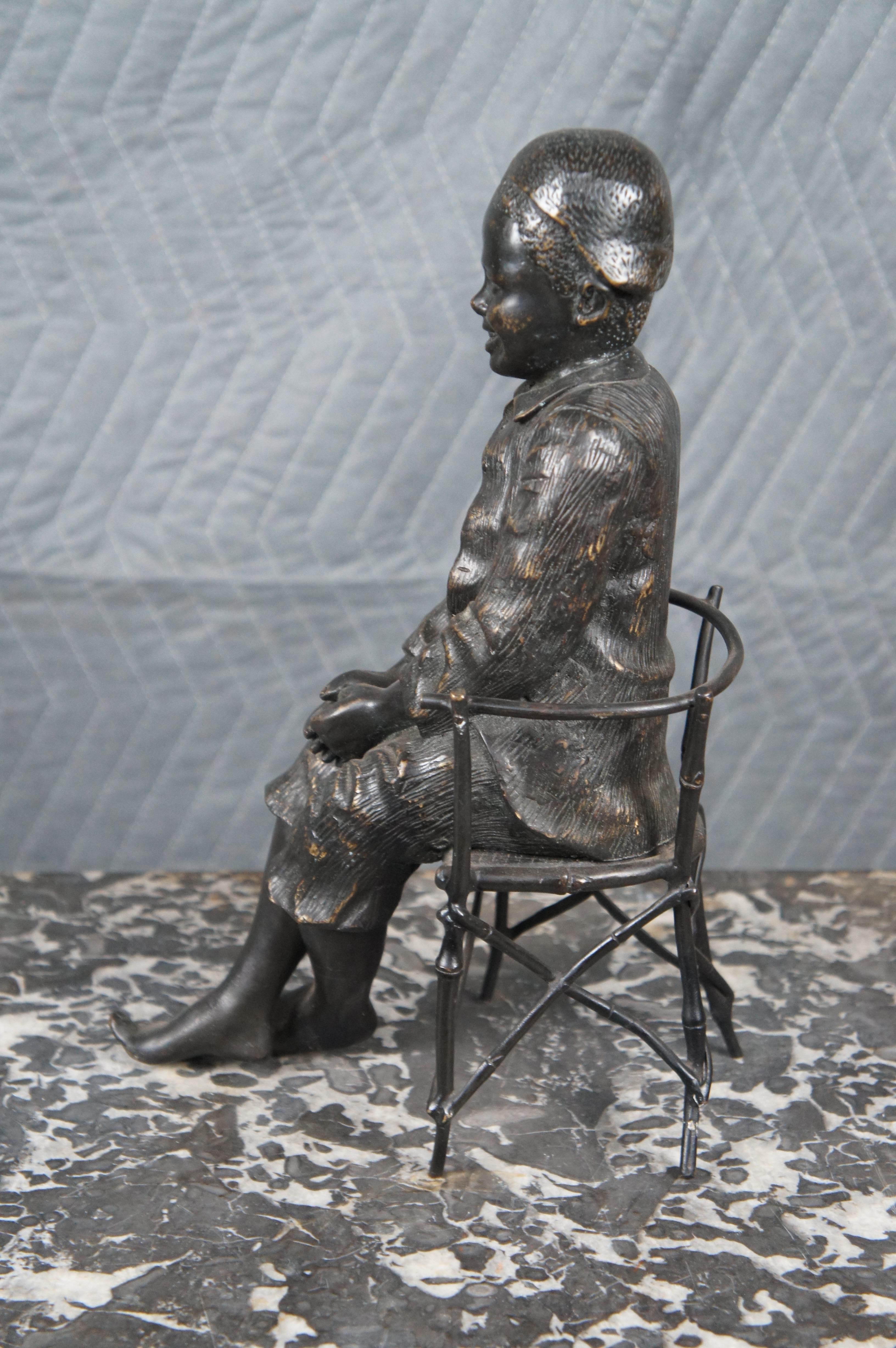 20ième siècle Vintage Bronze Boy Fishing After Friedrich Goldscheider Sculpture Figurine 13