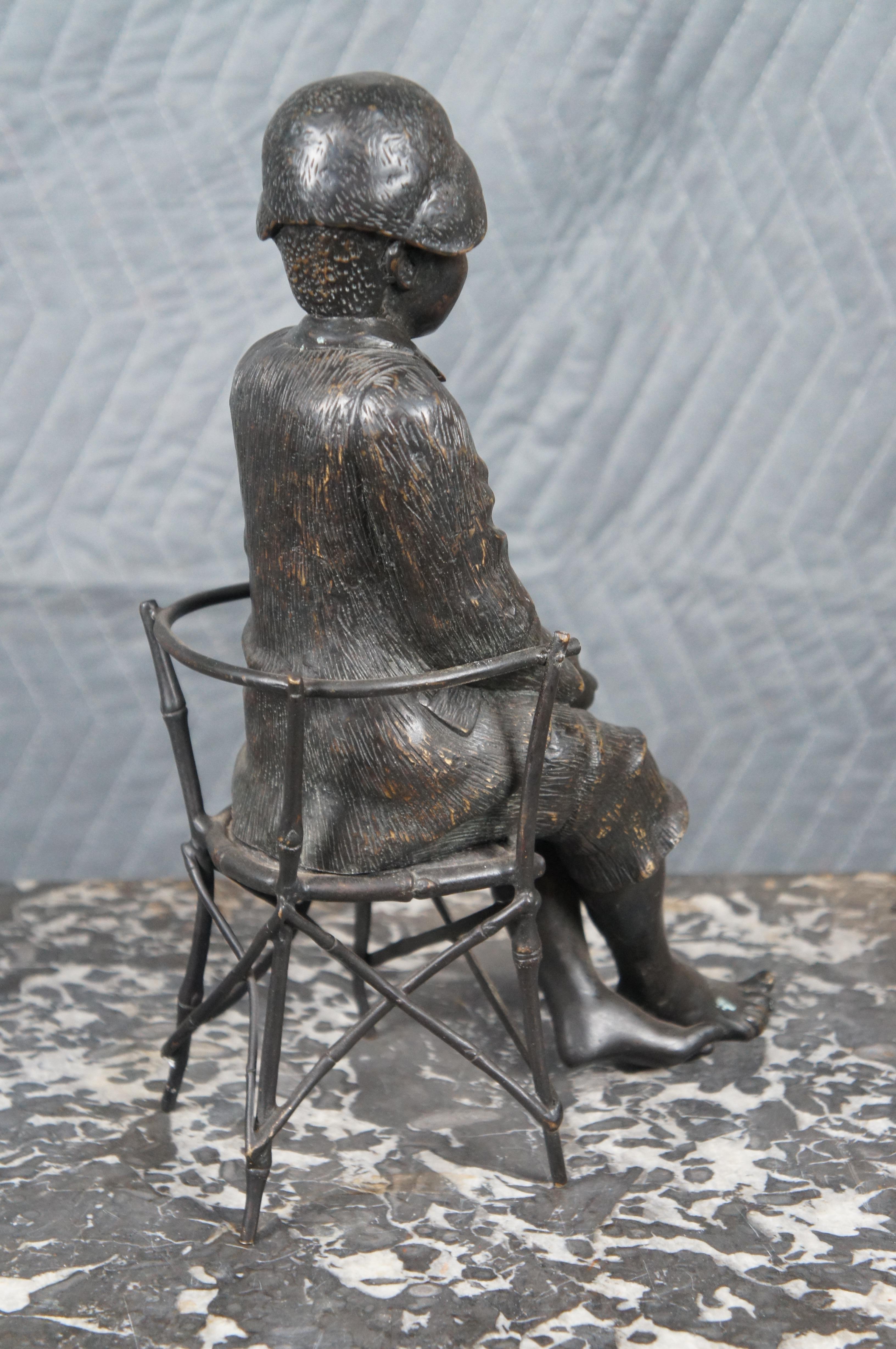 Vintage Bronze Boy Fishing After Friedrich Goldscheider Sculpture Figurine 13