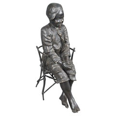 Vintage Bronze Boy Fishing After Friedrich Goldscheider Sculpture Figurine 13"
