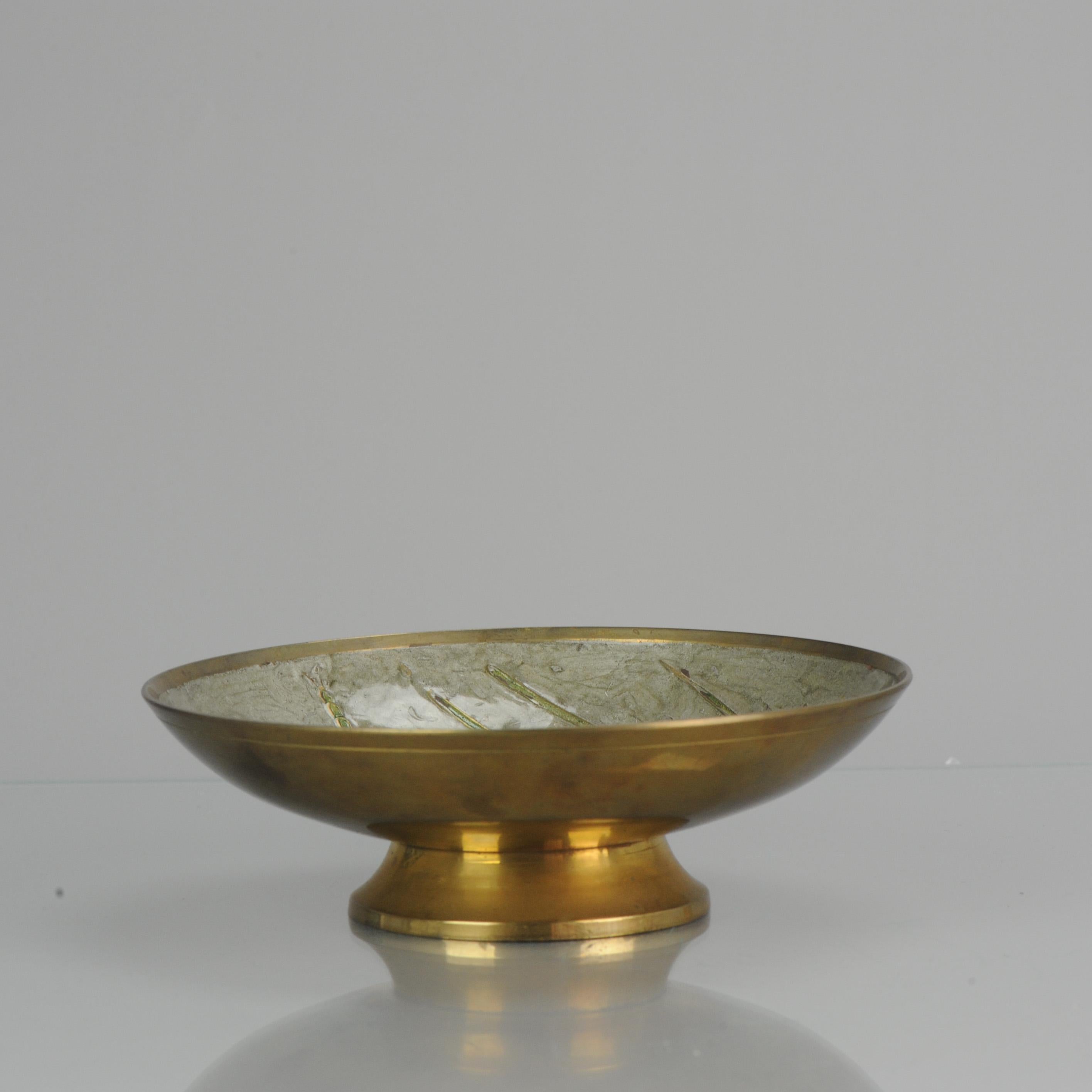 Indian Vintage Bronze / Brass Cloisonné Footed Altar Bowl India, 20th Century For Sale
