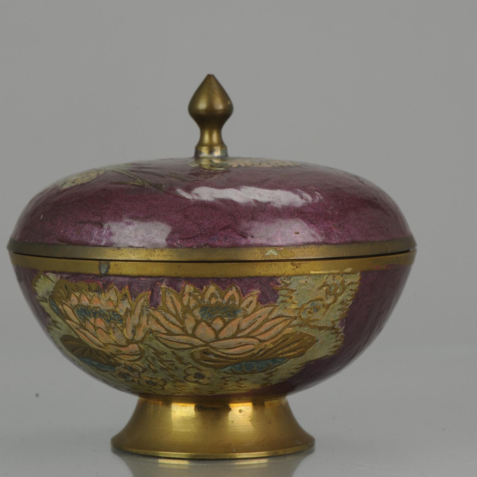 Indian Vintage Bronze / Brass Cloisonné Jar Inscense Koro India, 20th century For Sale