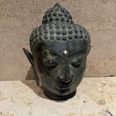Vintage Bronze Buddah Bust Head Sculpture Verdigris Patina Tete de Femme