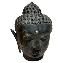 Vintage Bronze Buddah Bust Head Sculpture Verdigris Patina Tete de Femme
