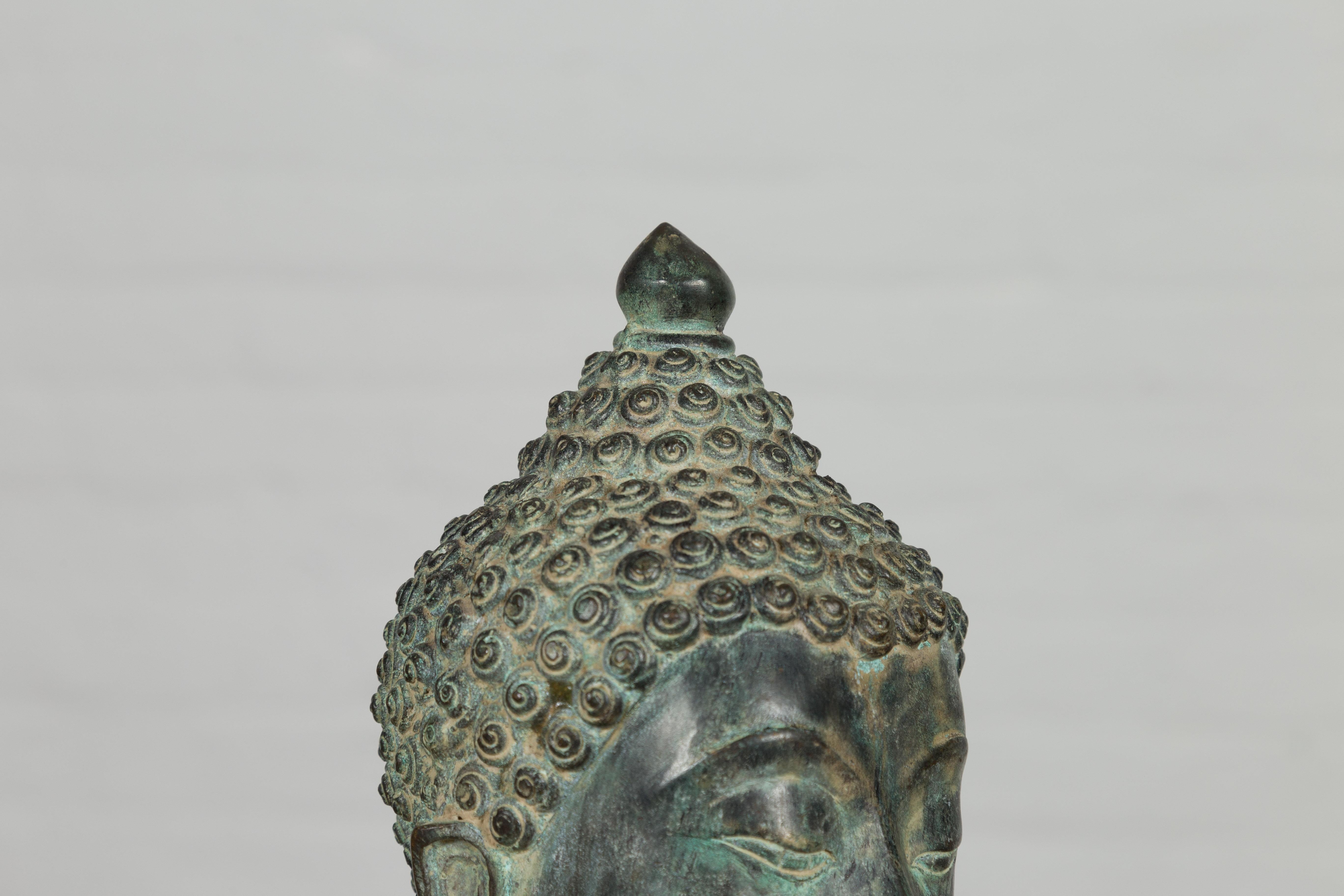 Vintage Bronze Buddha Head Tabletop Sculpture For Sale 6