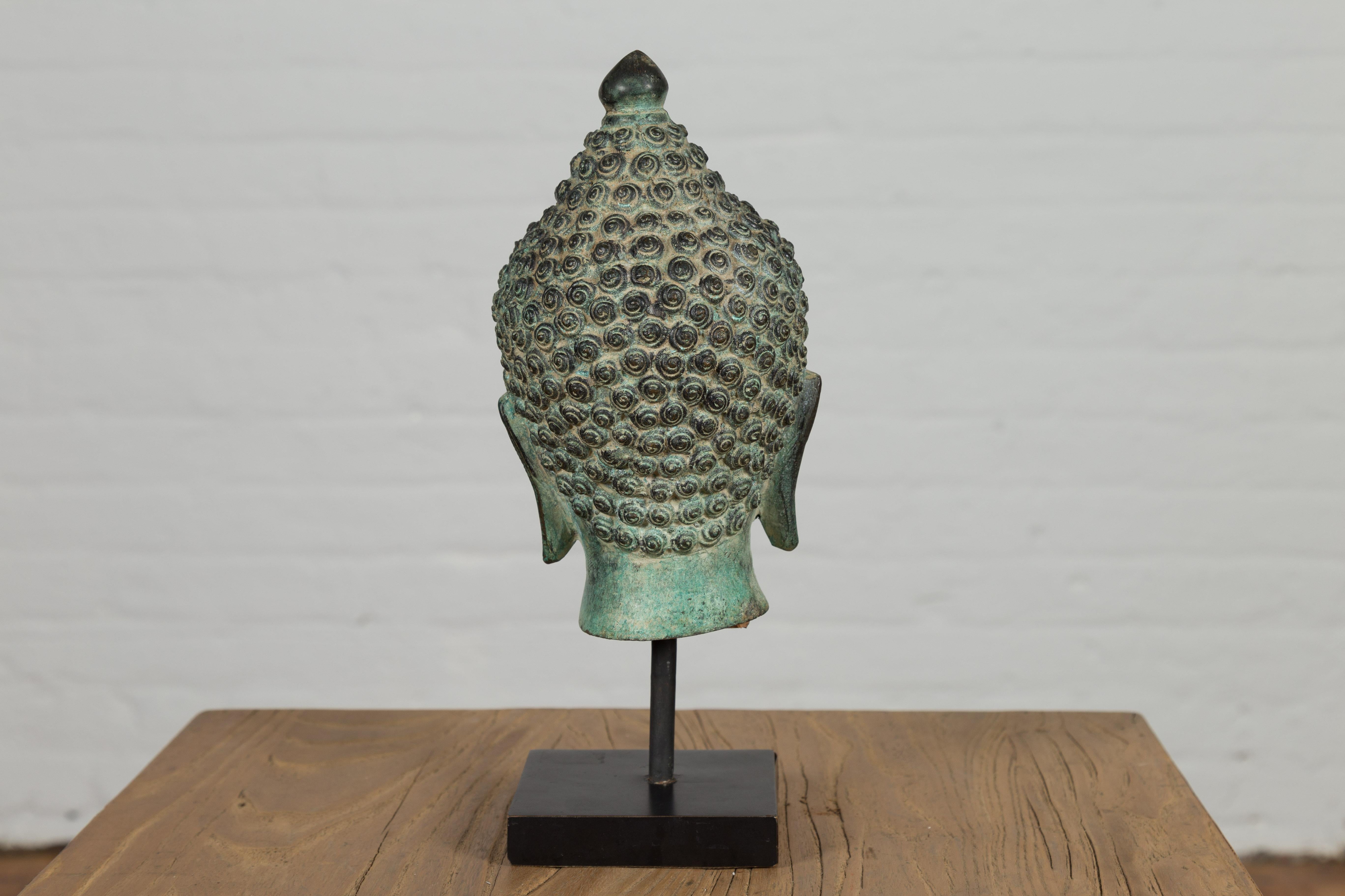 Vintage Bronze Buddha Head Tabletop Sculpture For Sale 9