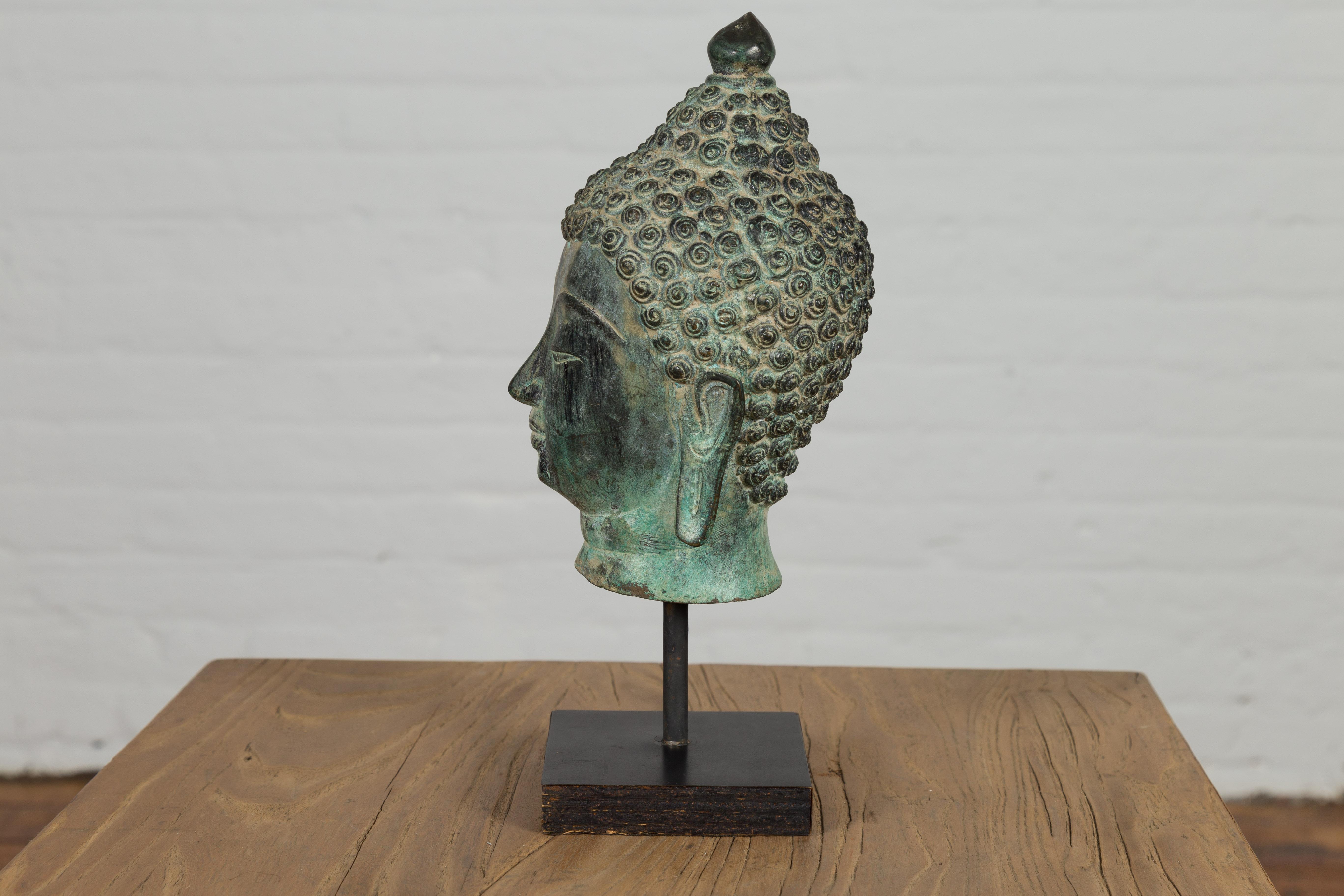 Vintage Bronze Buddha Head Tabletop Sculpture For Sale 10