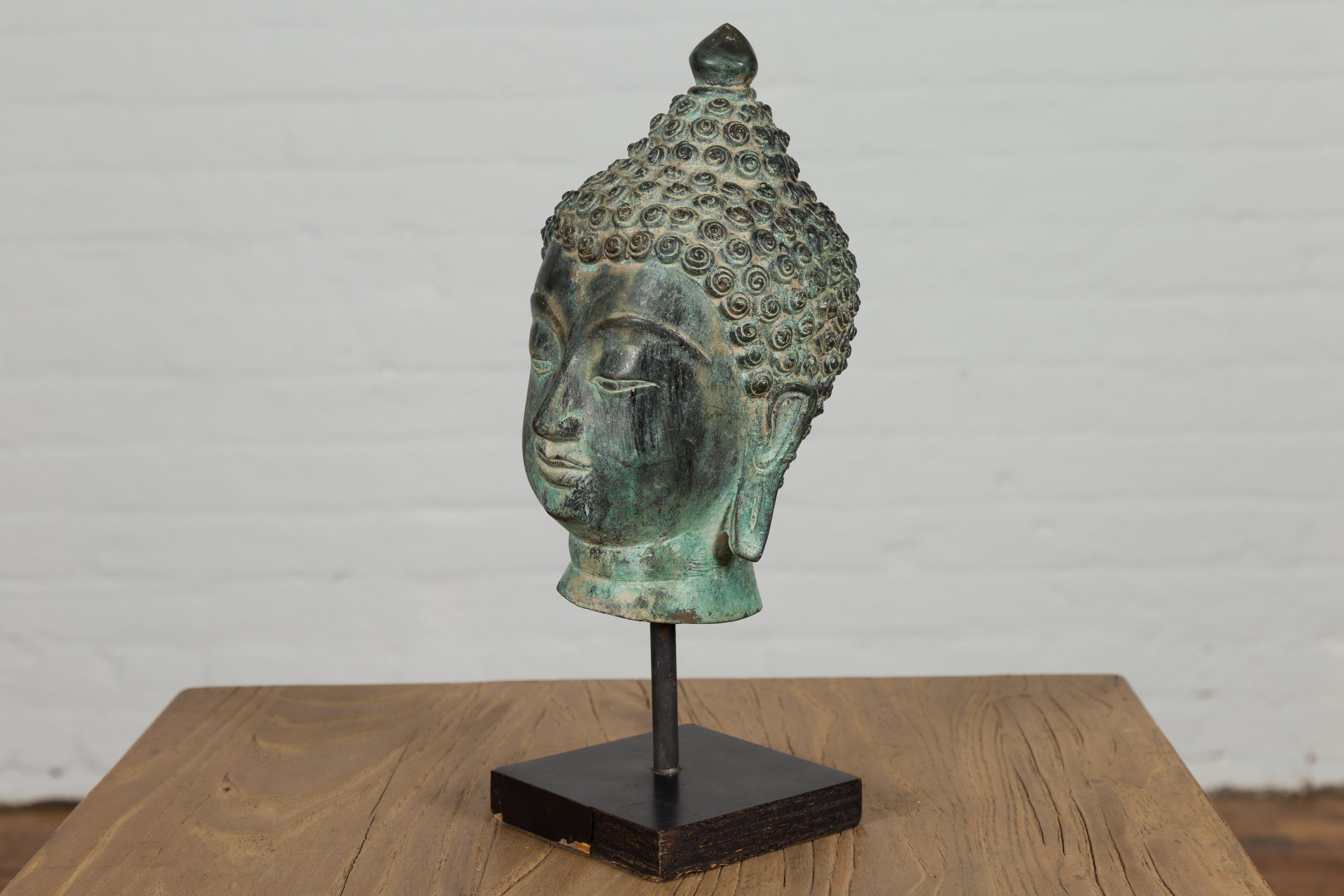 Vintage Bronze Buddha Head Tabletop Sculpture For Sale 11