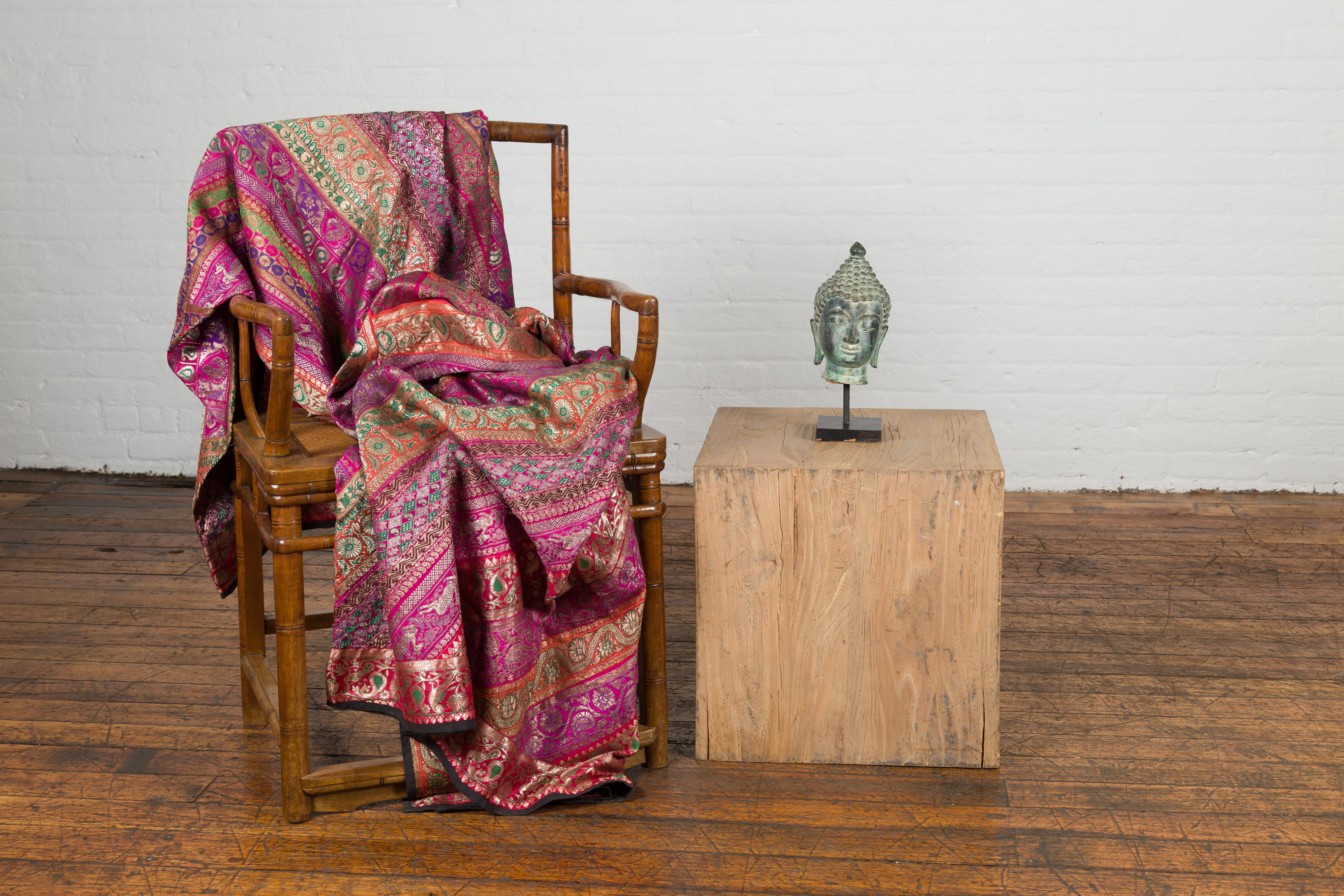 Vintage Bronze Buddha Head Tabletop Sculpture In Good Condition For Sale In Yonkers, NY