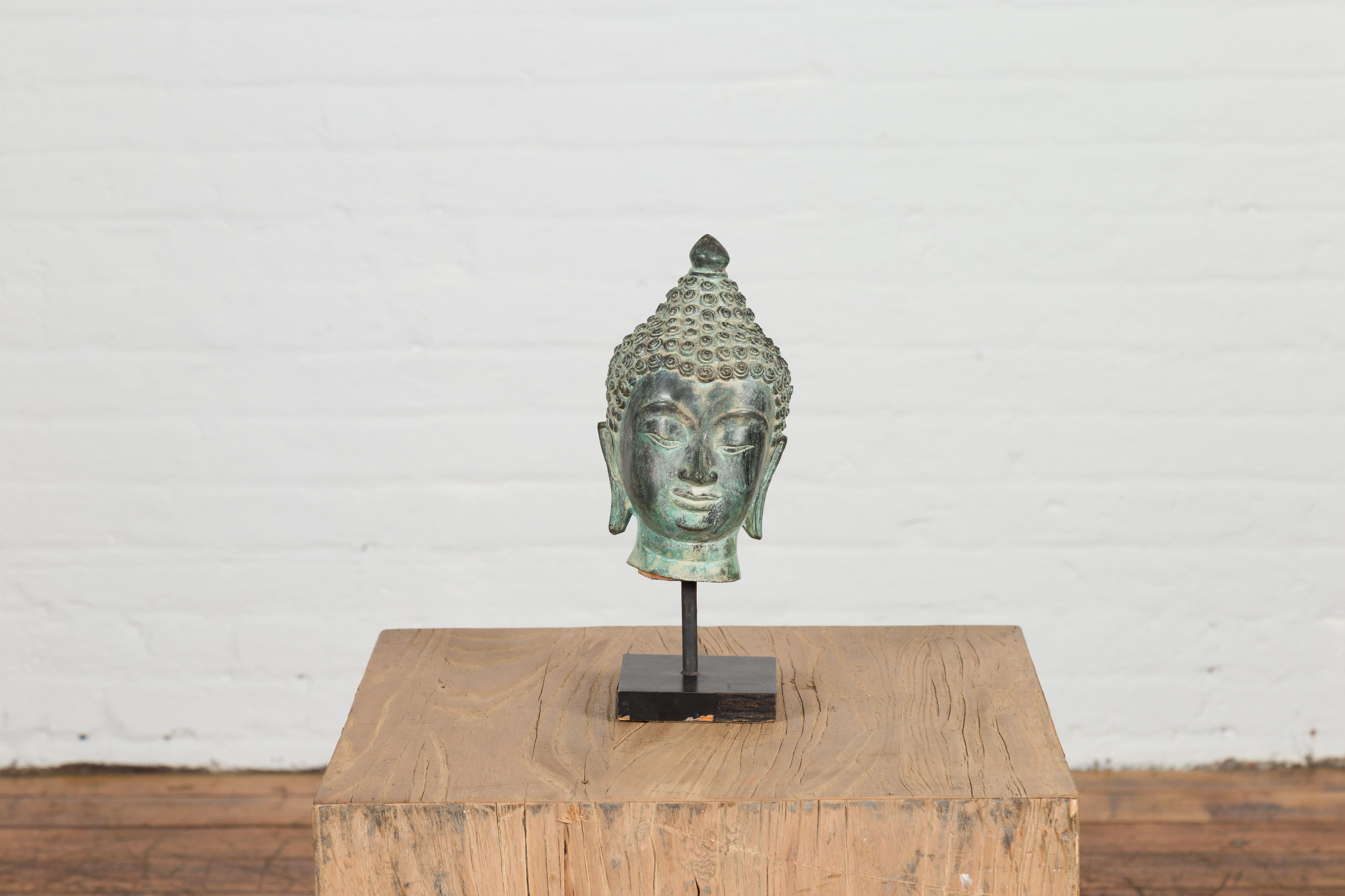 20th Century Vintage Bronze Buddha Head Tabletop Sculpture For Sale