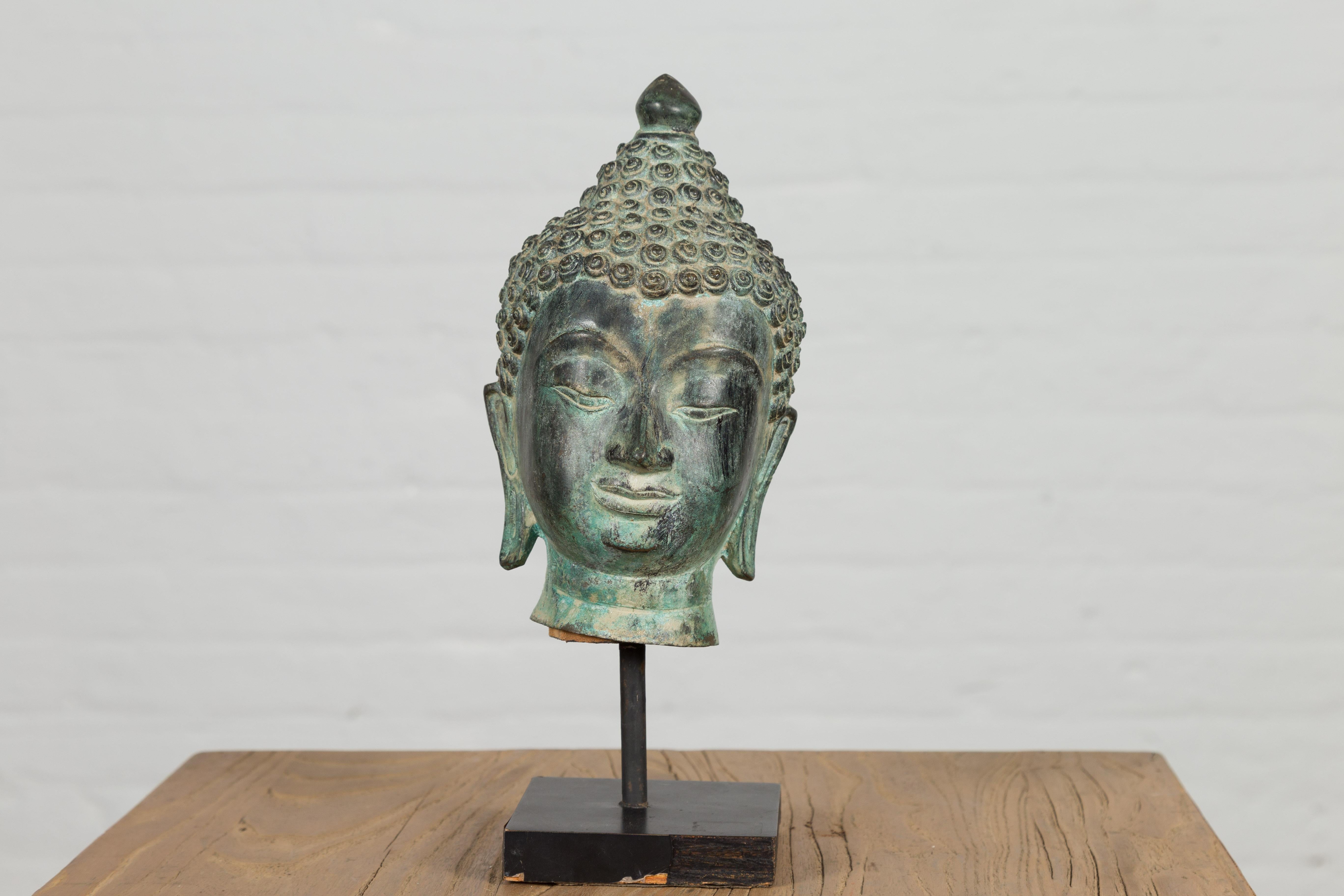 Vintage Bronze Buddha Head Tabletop Sculpture For Sale 1